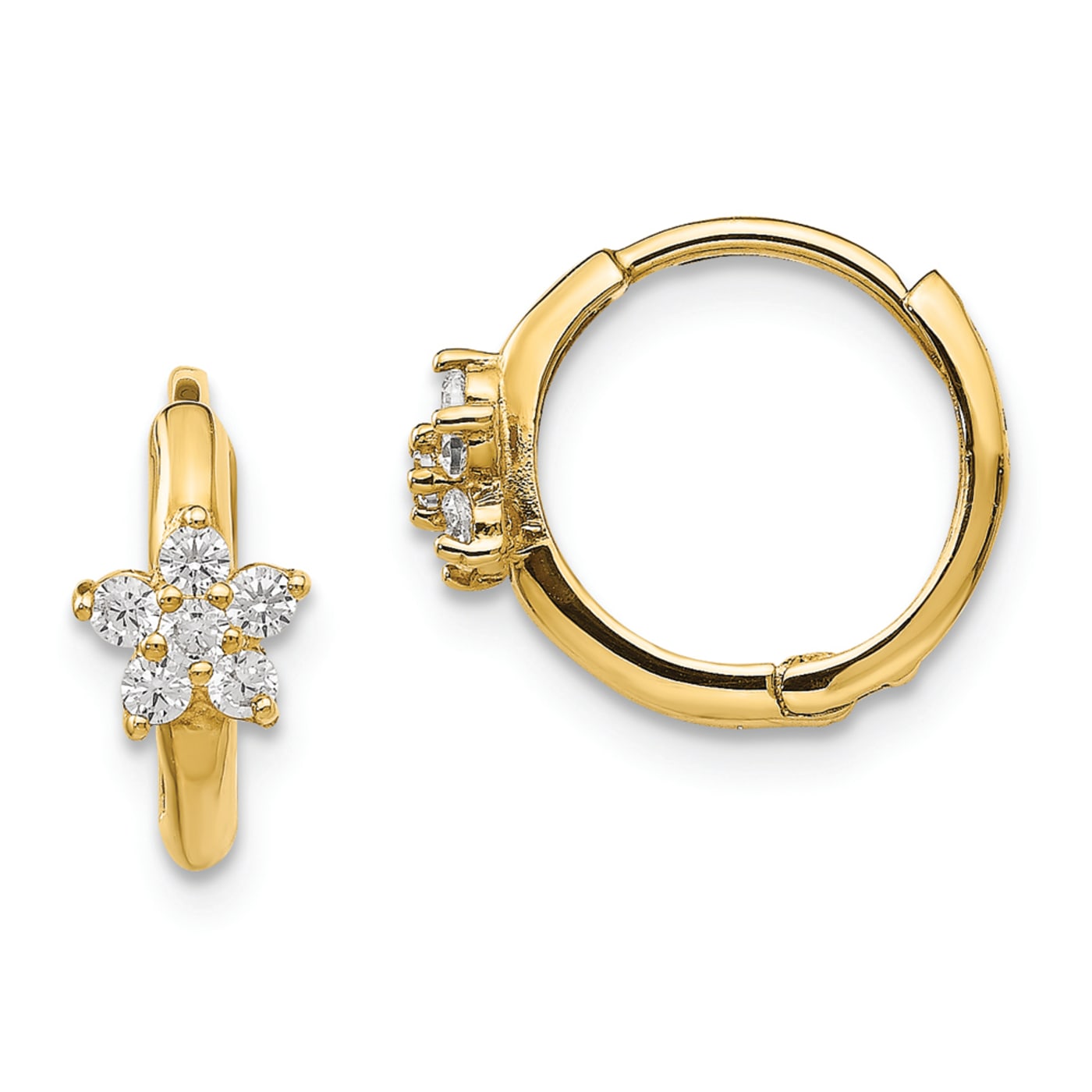 14K Yellow Gold Cubic Zirconia Children's Flower Hinged Hoop 14K Yellow Gold Cubic Zirconia Children's Flower Hinged Hoop