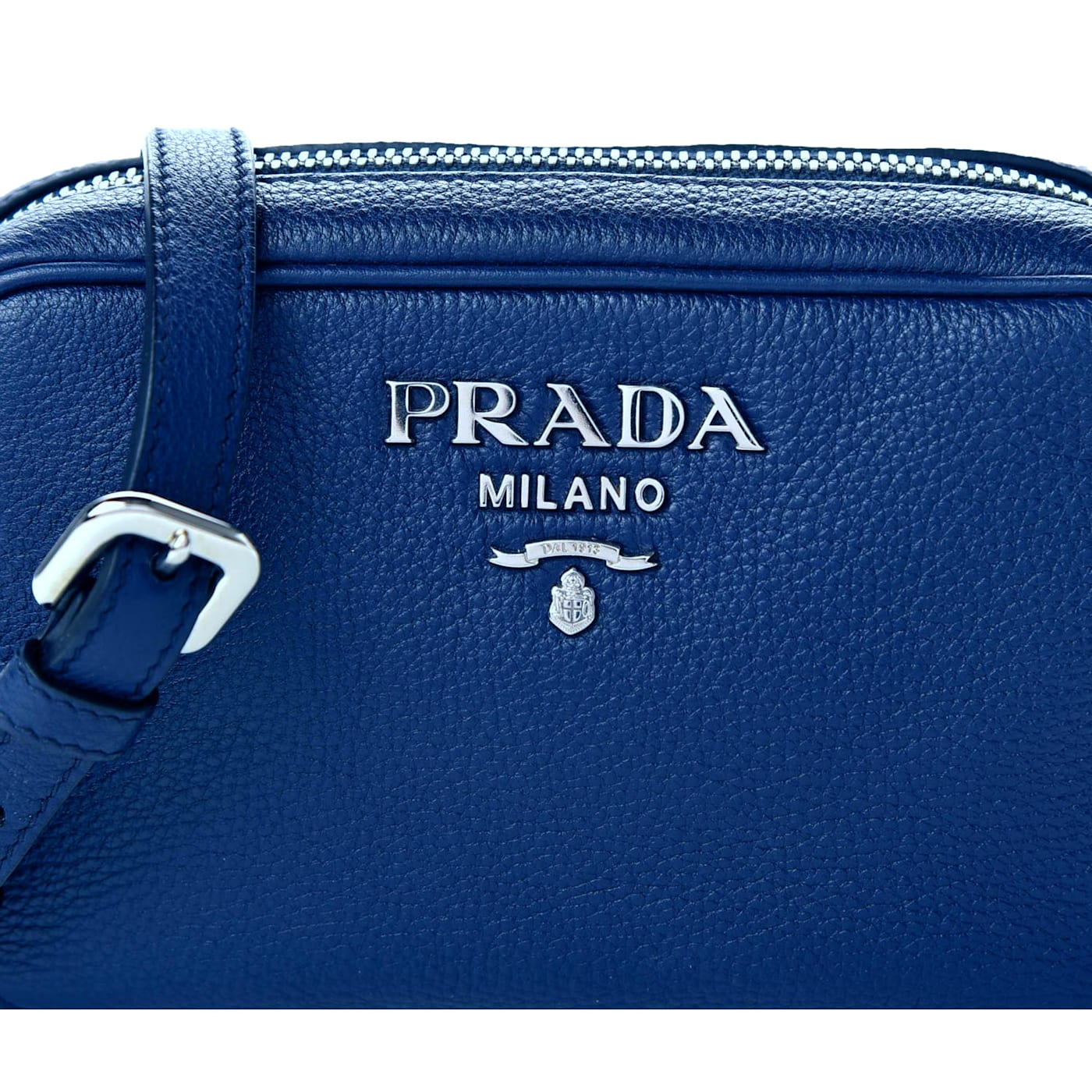 お手頃価格 Vitello Prada Phenix Camera Small Logo Silver Leather Blue トートバッグ