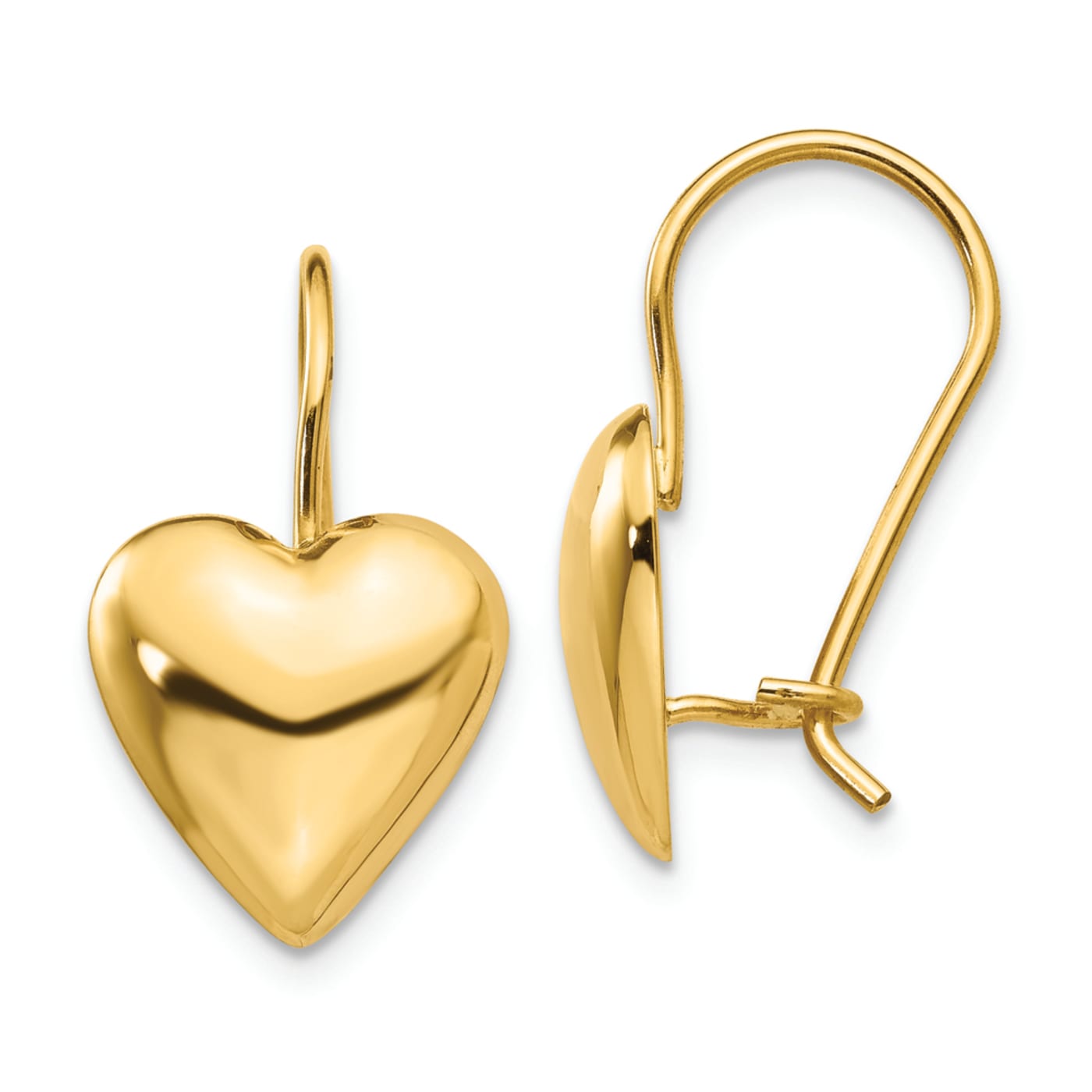 14k Yellow Gold Polished Puffed Heart Earrings