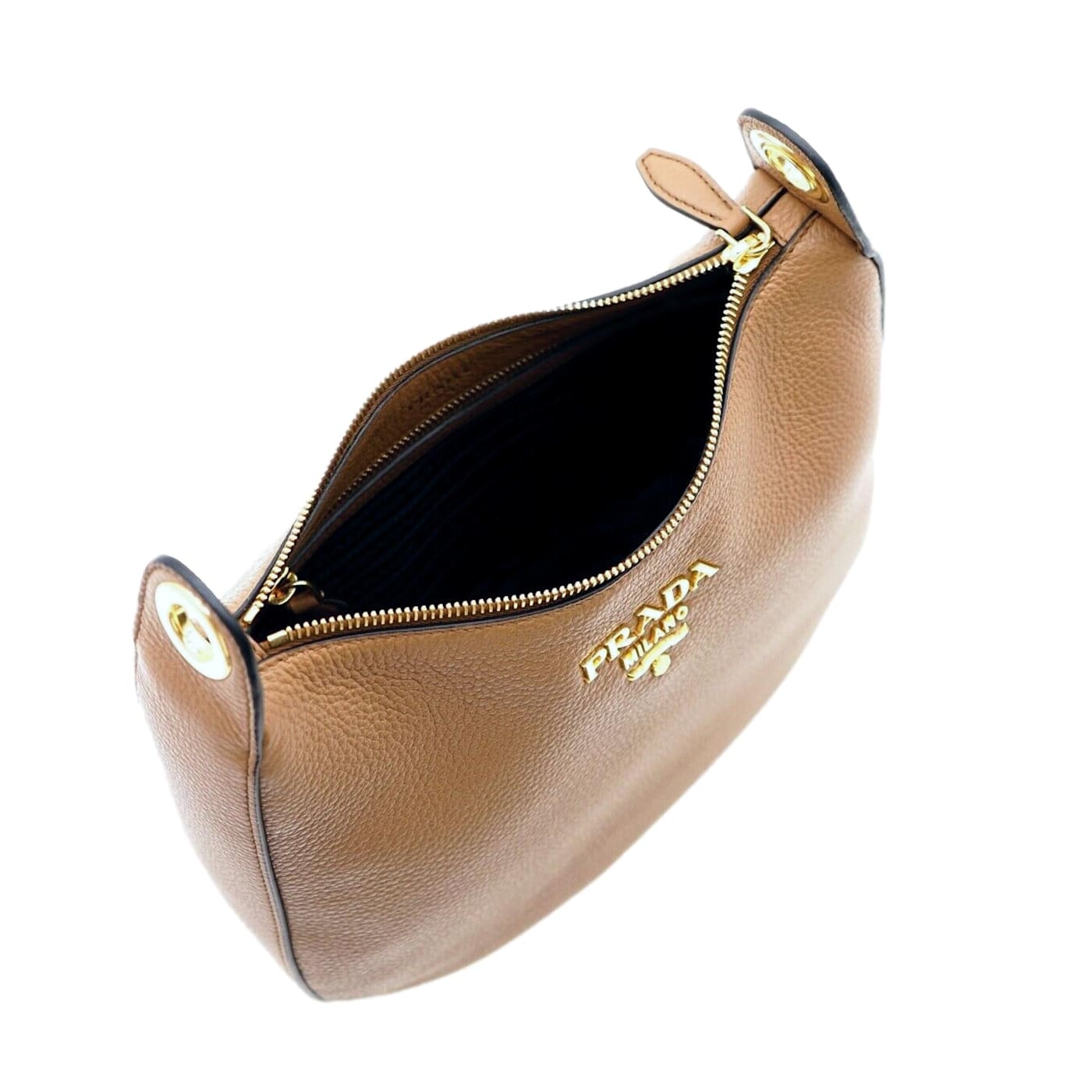 Prada Vitello Phenix Caramel Brown Leather Web Stripe