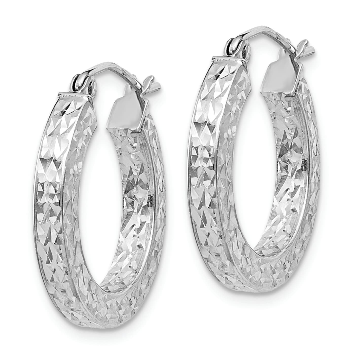 Rhodium Over Sterling Silver Diamond-cut 3x20mm Square Tube