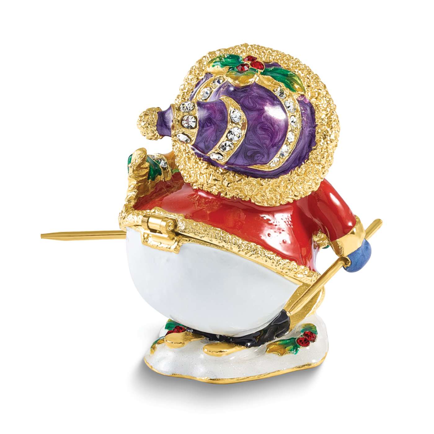 SNOWFALL Snowman Skiing Trinket Box