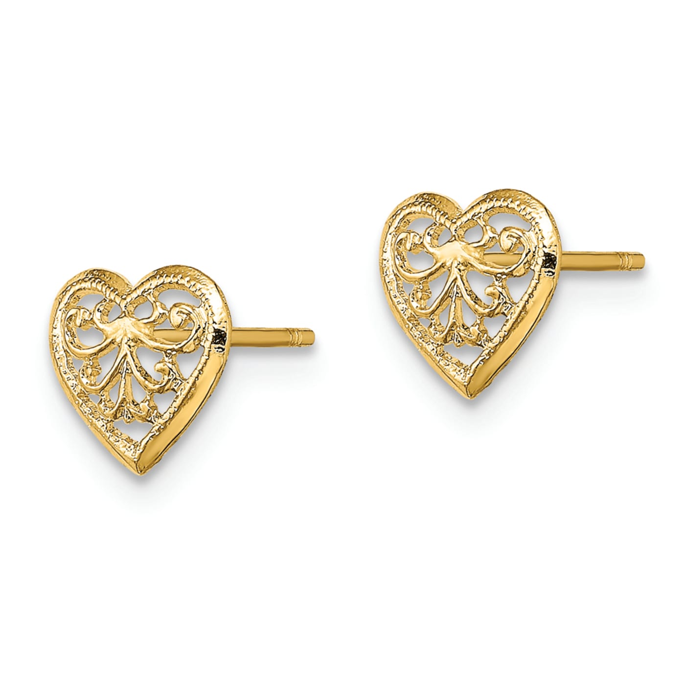 14k Yellow Gold Filigree Heart Stud Earrings - 14FD3A