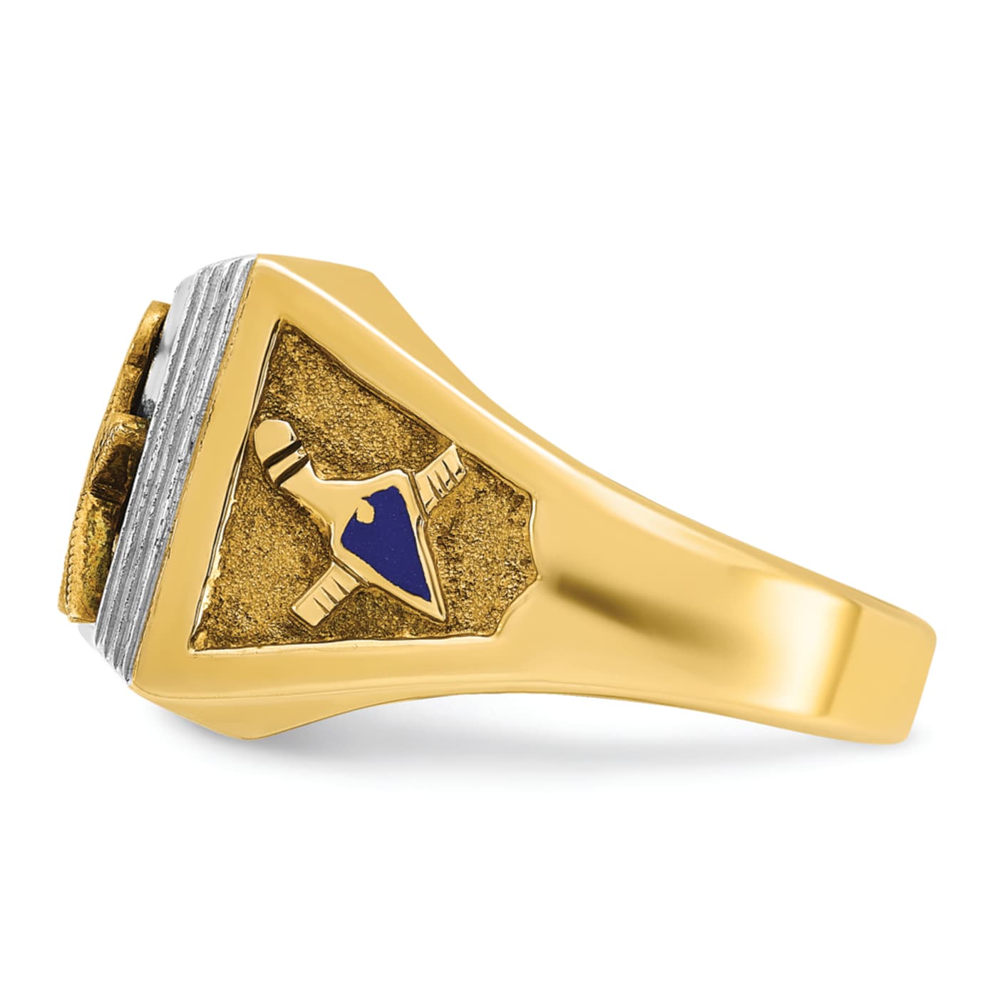 10K Two-Tone Yellow and White Gold Men's Textured Blue Lodge Master Masonic  Ring