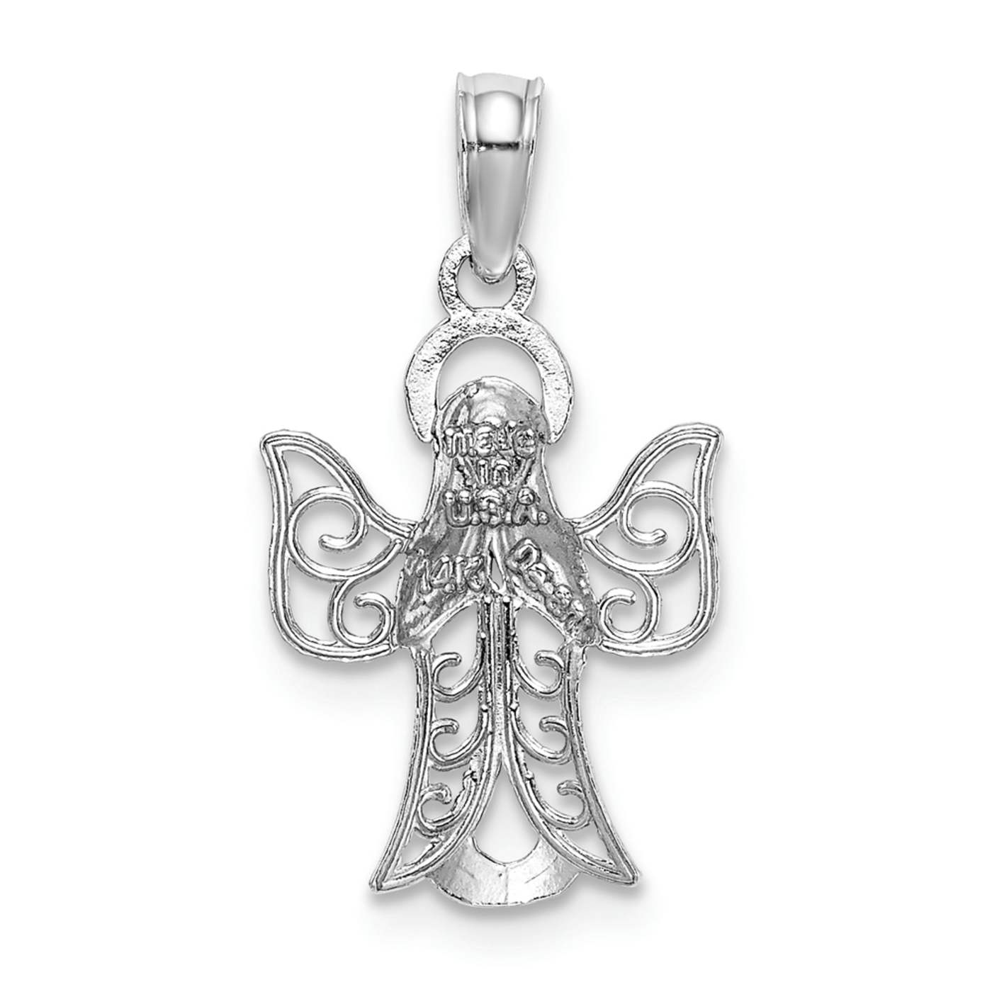 Rhodium Over 14k White Gold Textured Angel Pendant - 1BJ8CA