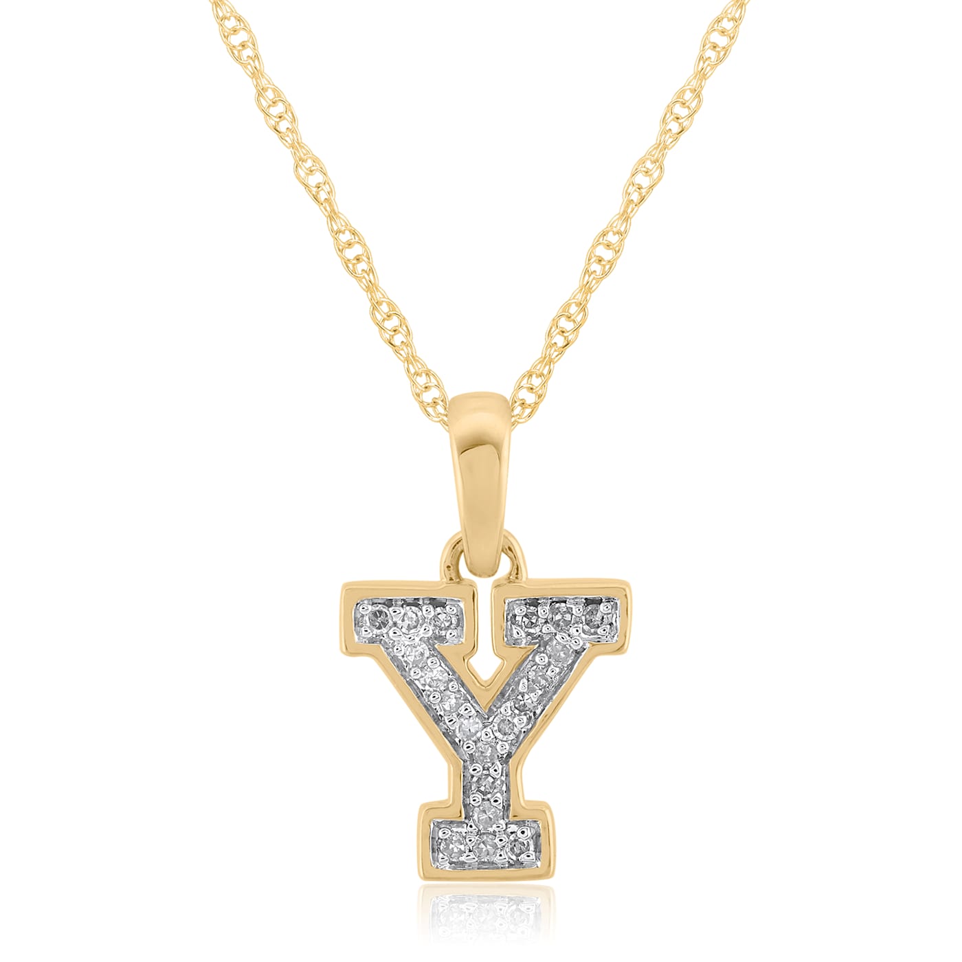 White Diamond Accent 10k Yellow Gold Y Initial Pendant With 18 