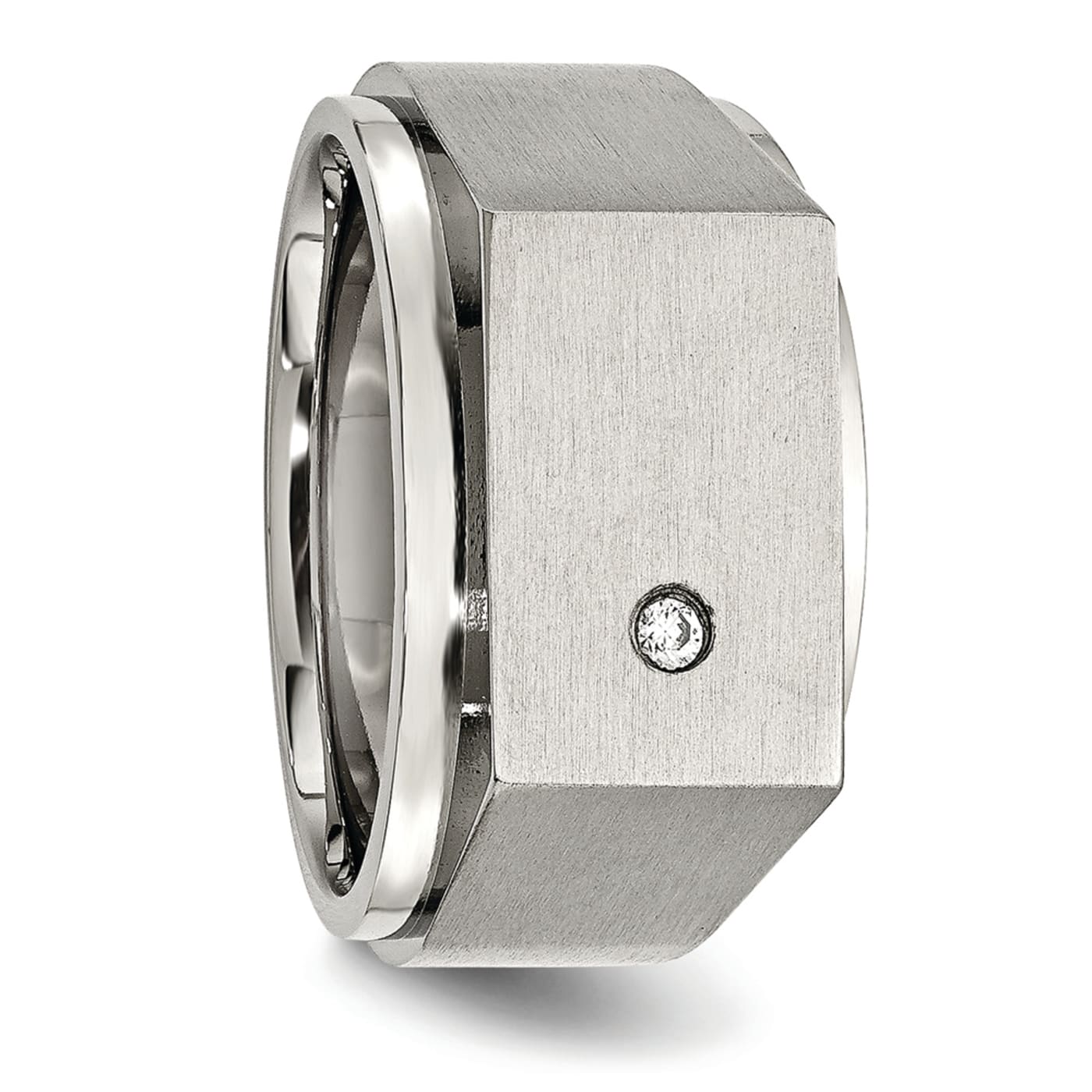 White Cubic Zirconia Stainless Steel Men's Signet Ring