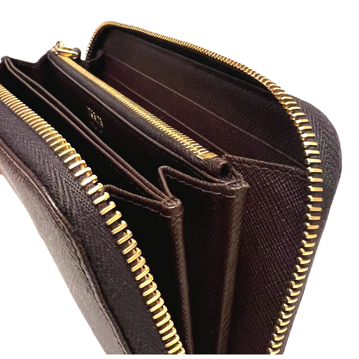 Prada Bruciato Brown Saffiano Leather Zip Around Continental