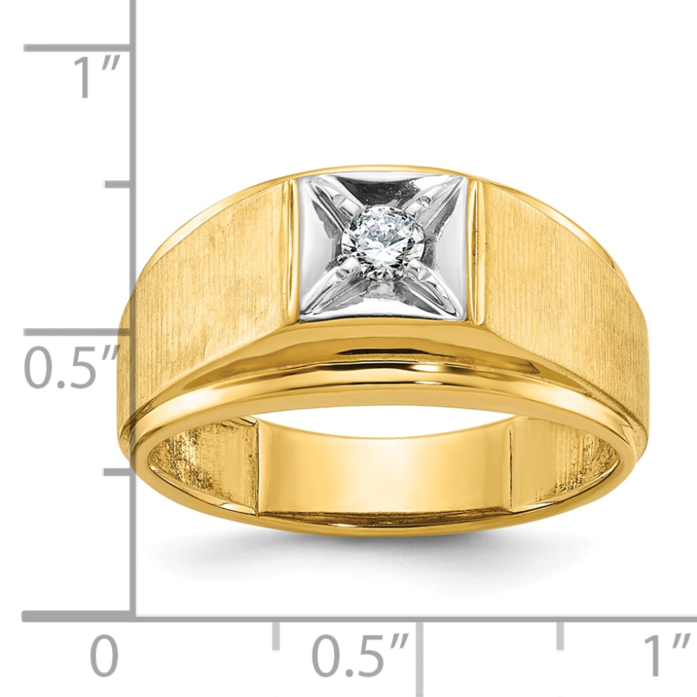 10K Two Tone Yellow and White Gold Men s Polished and Satin Diamond Ring 0.17ct