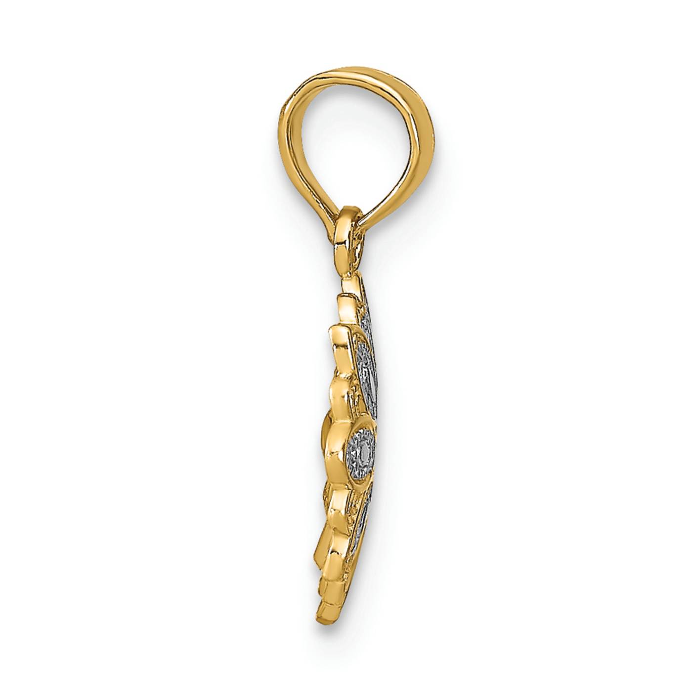 【Fiore】 heart tok ♥2colors 14K Two-tone Gold and Diamond-Cut Mini Filigree Flower Charm
