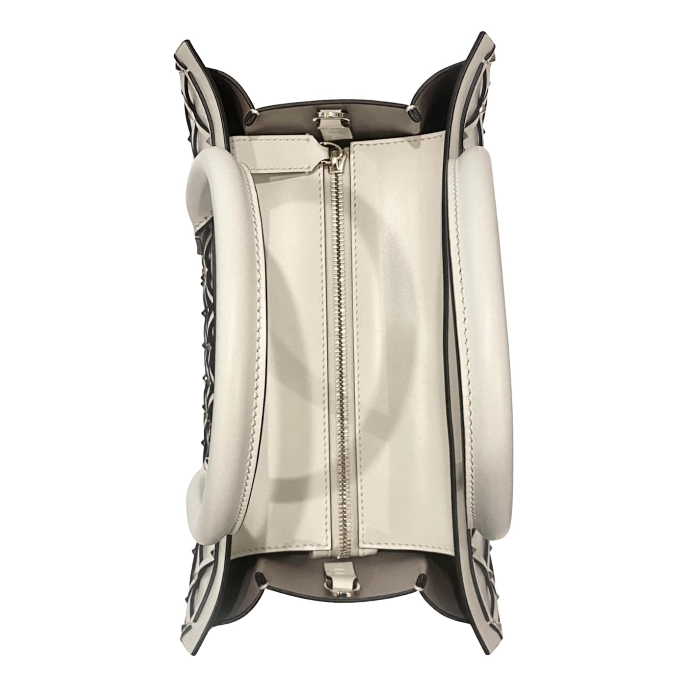 Valentino Garavani Beehive Lattice Ivory Studded Leather Crossbody Tote Bag 163MWA
