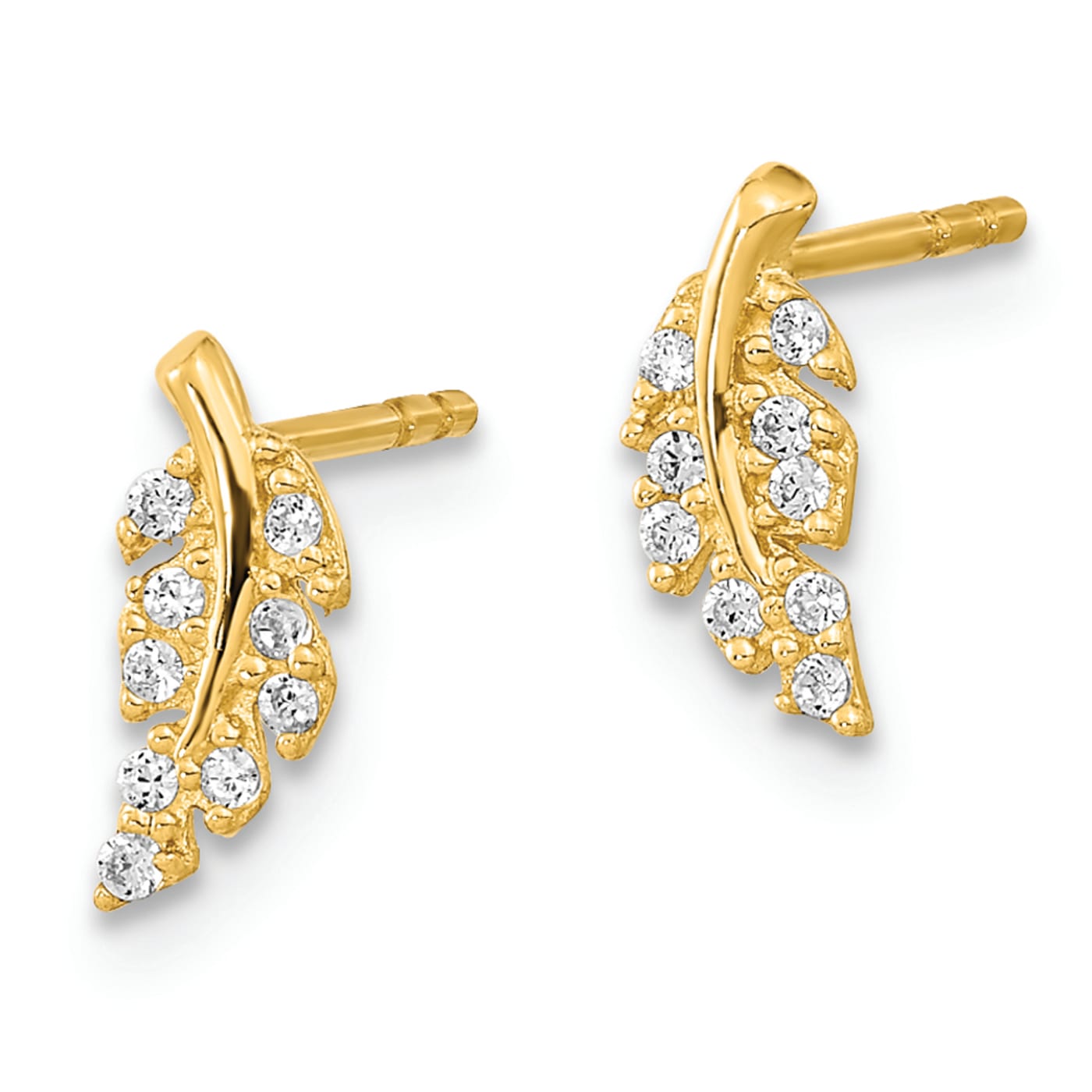 正規品販売！ 14K Yellow Gold Polished Leaf CZ Post Earrings - 1D1TXA スポーツトイ・アクショントイ