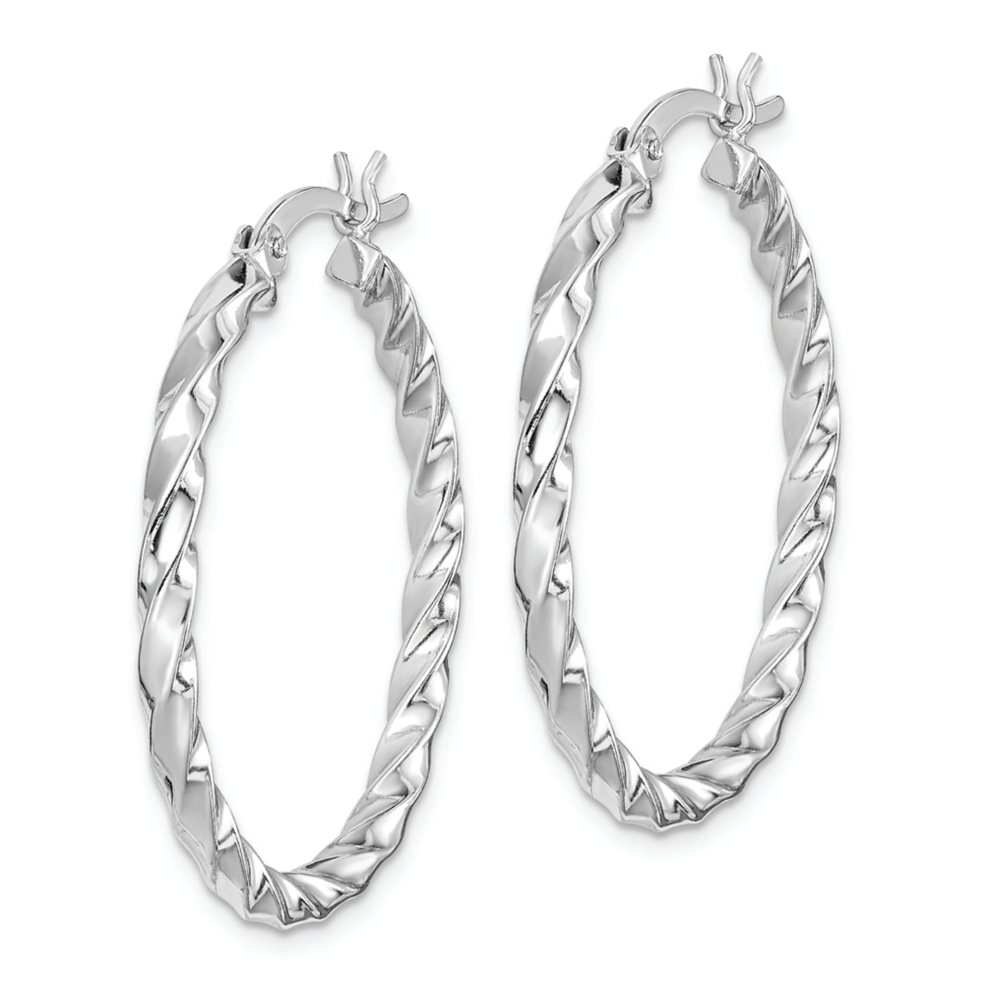人気満点 Twisted Silver Sterling Over Rhodium 3x30mm Earrings Hoop アクセサリー
