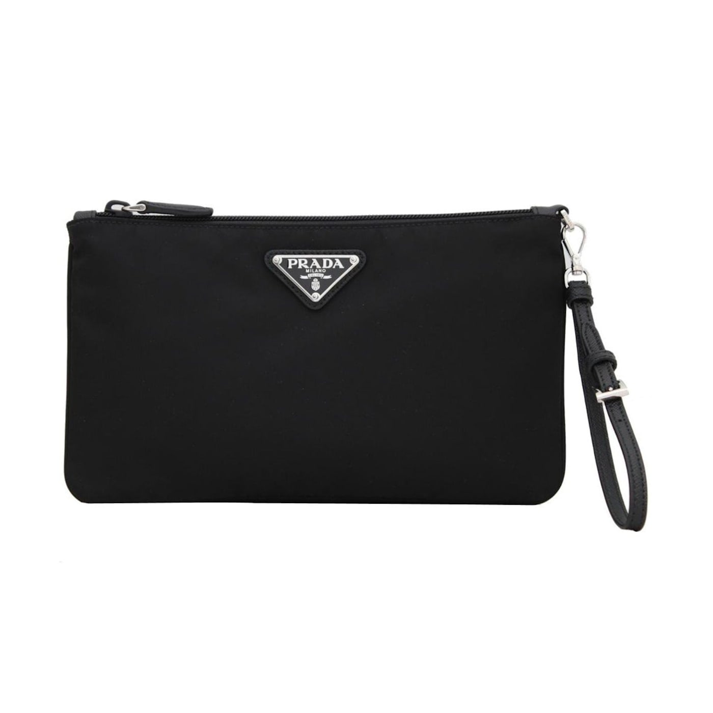 Prada Black Tessuto Nylon Pouch Prada Logo Wristlet Clutch