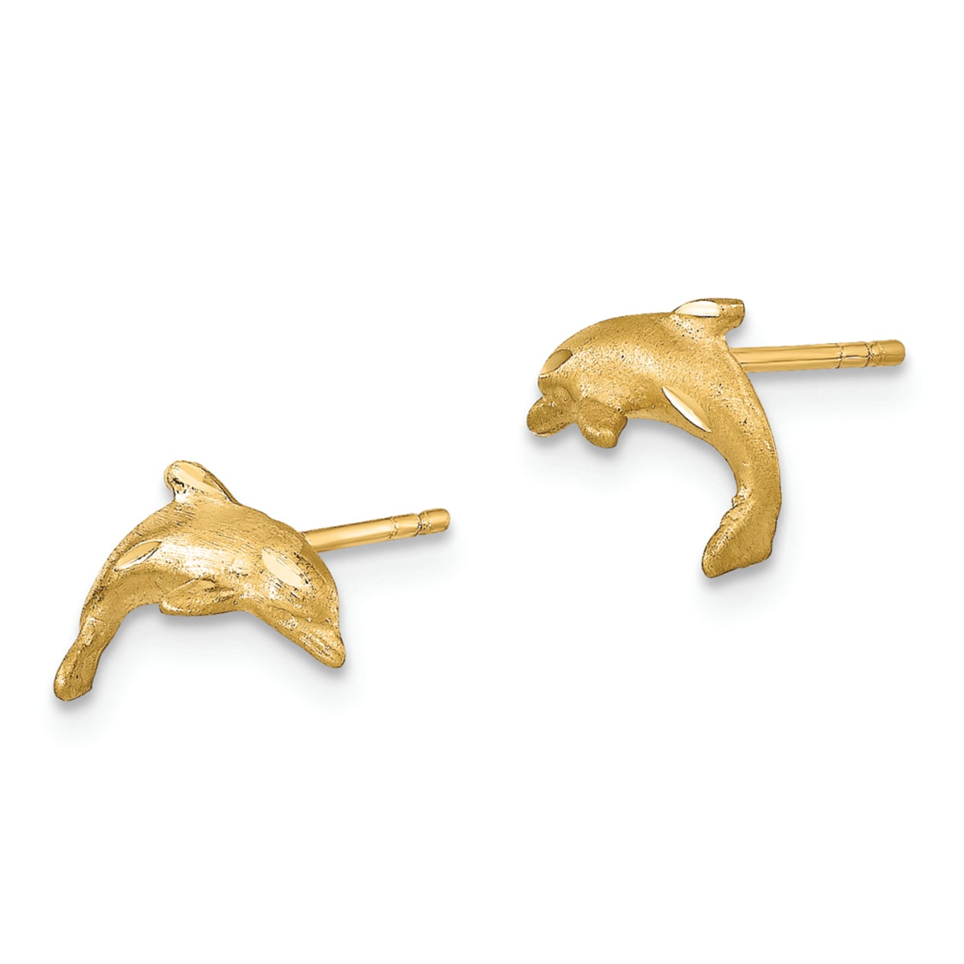 [Golden dew] 韓国☆18K Gold☆Deuternals3 D Earrings 14k Yellow Gold Satin and Diamond-Cut Dolphin Stud Earrings