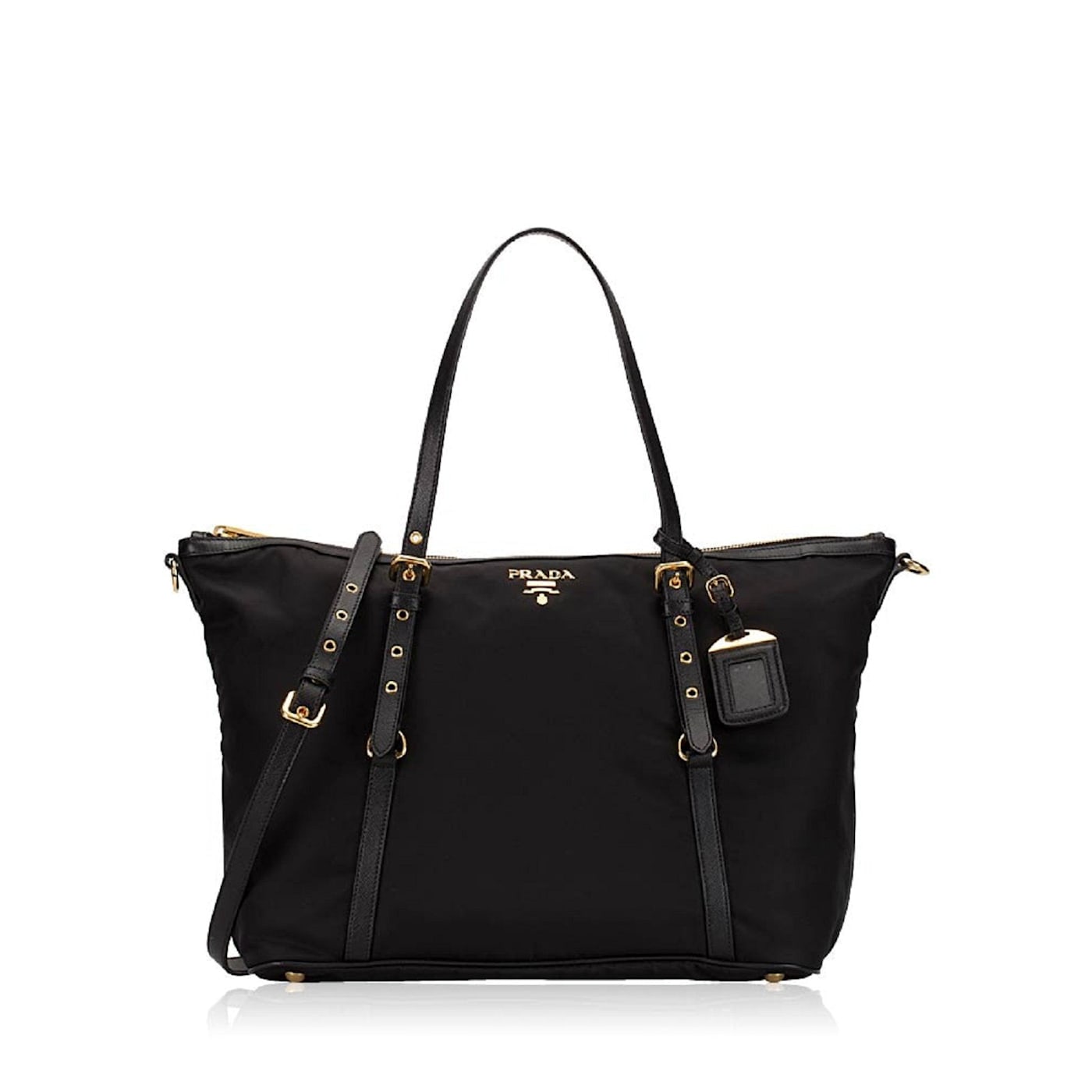 早割ex Tessuto Prada Nylon Bag Tote Zip Top Black Leather Saffiano バッグ