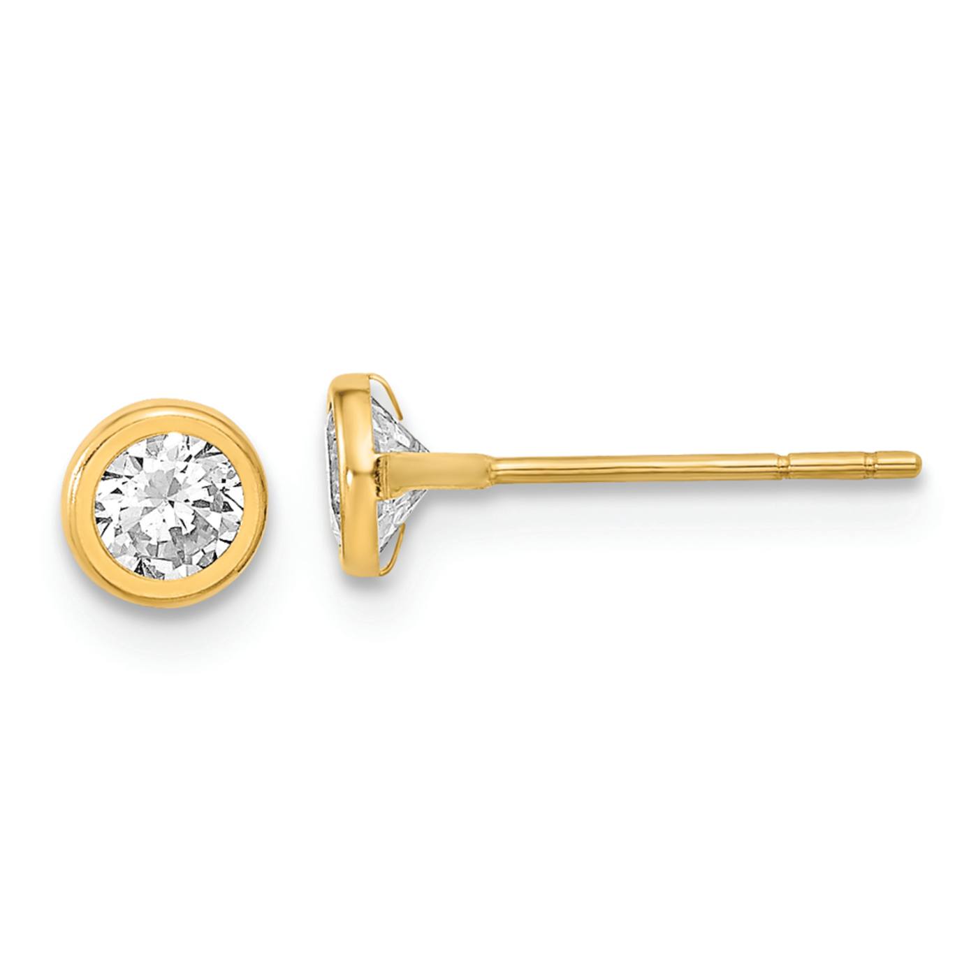 お歳暮 のし 14k Yellow Gold 4.5mm Polished Circle Bezel with Cubic レッグウェア