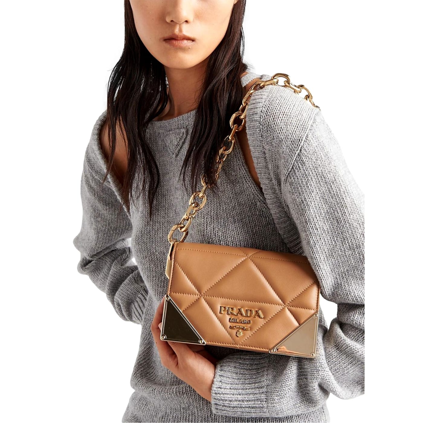 Prada quilted leather shoulder bag store