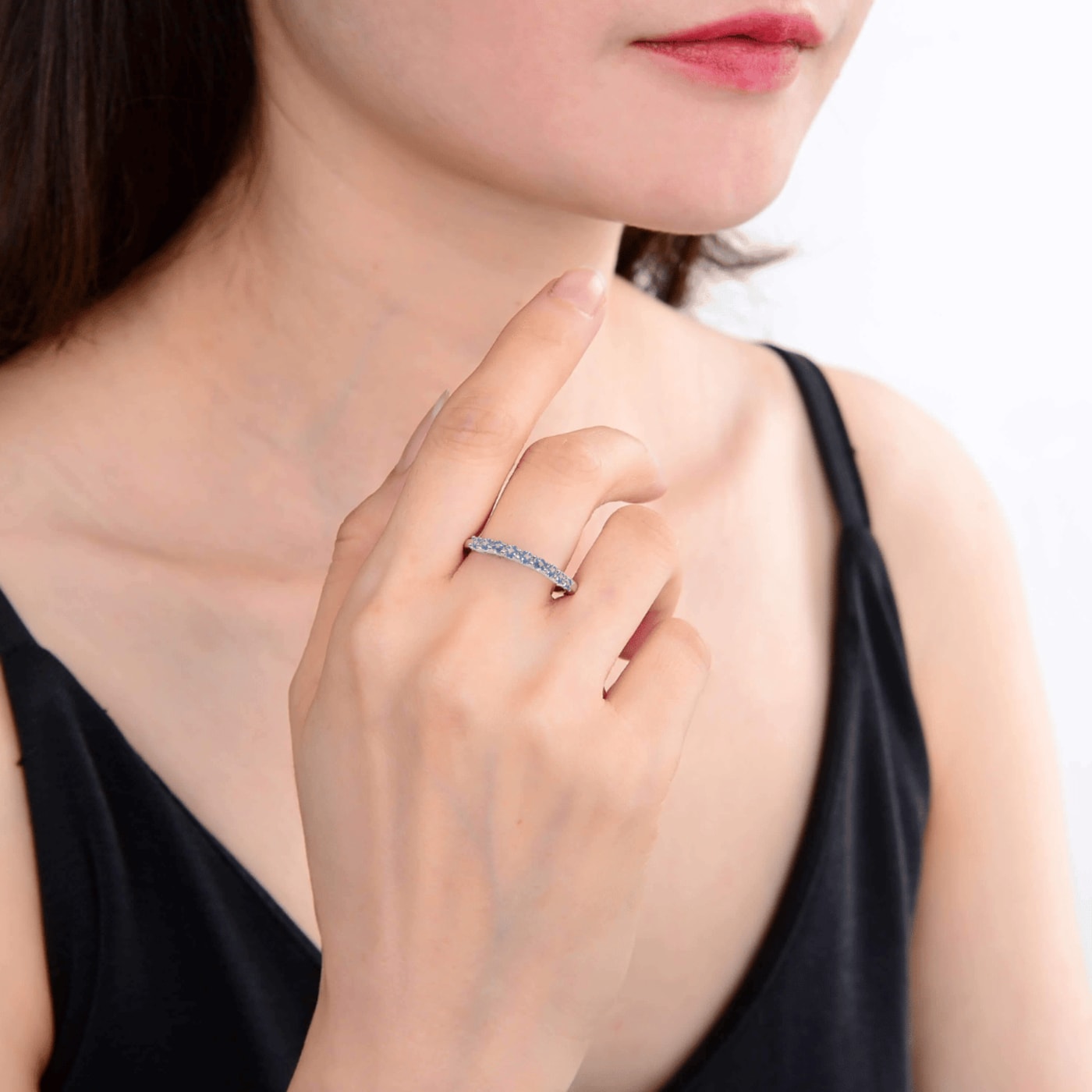 Round Blue Topaz Sterling Silver Anniversary Style Stackable