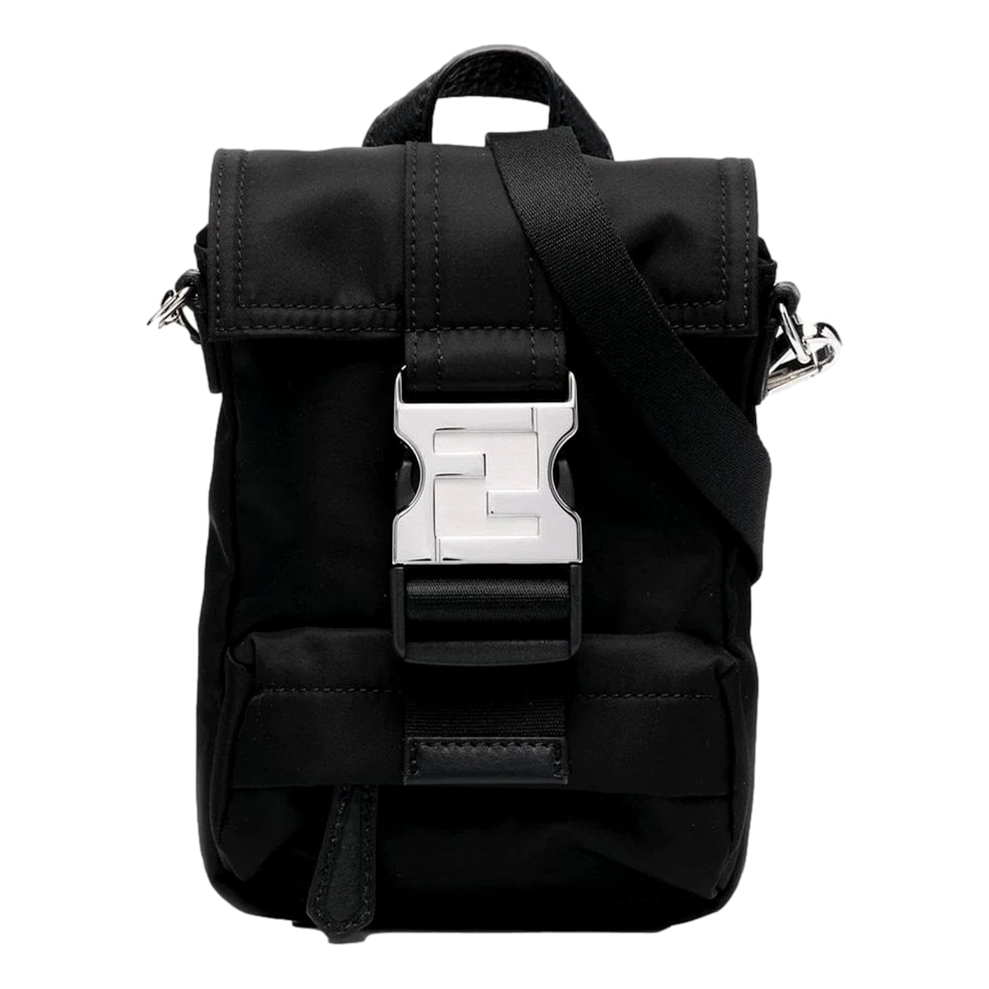 Fendi Fendiness Black Nylon Buckle Mini Backpack Crossbody Bag 131SMA