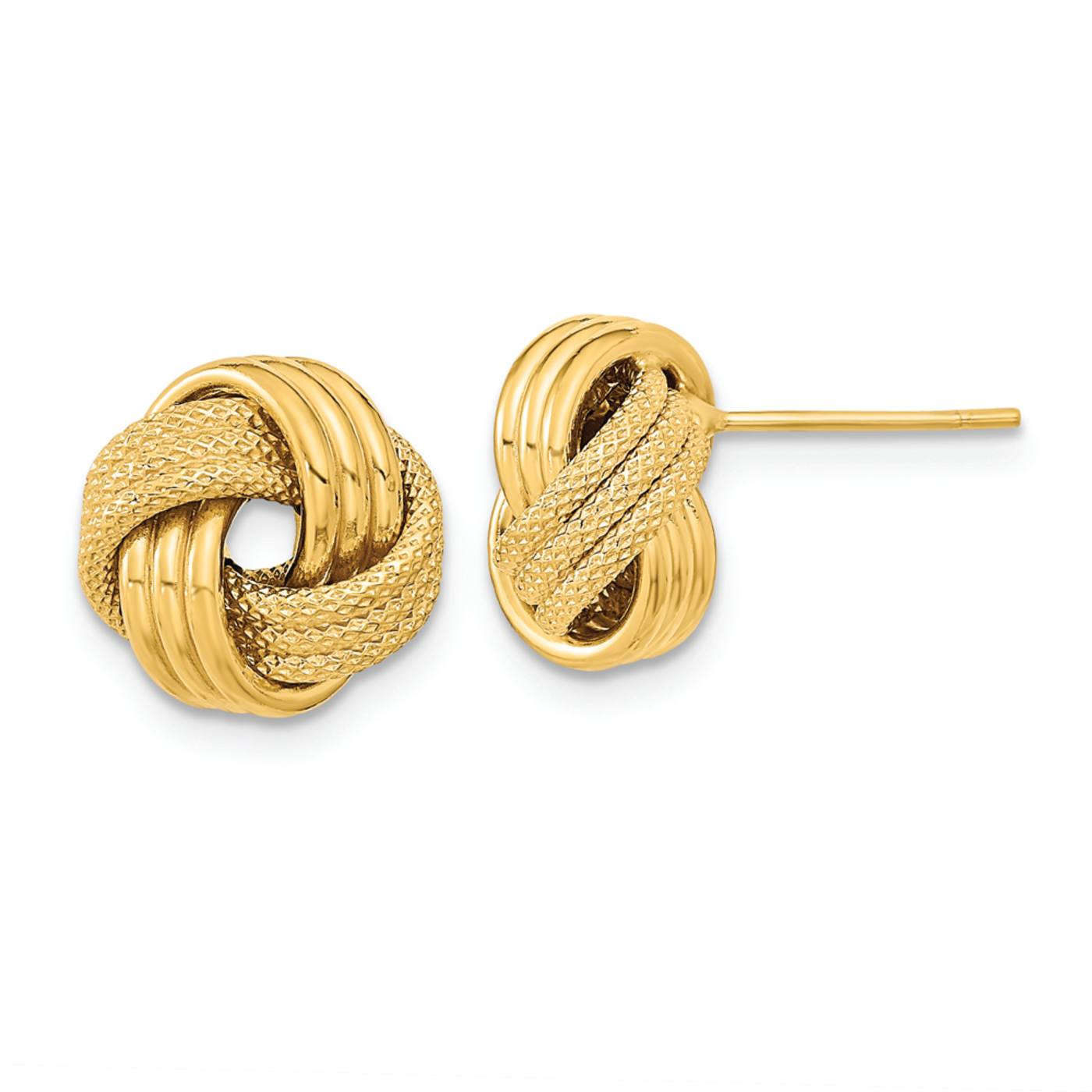 14k Yellow Gold Polished and Textured Triple Love Knot Stud Earrings 120GGA