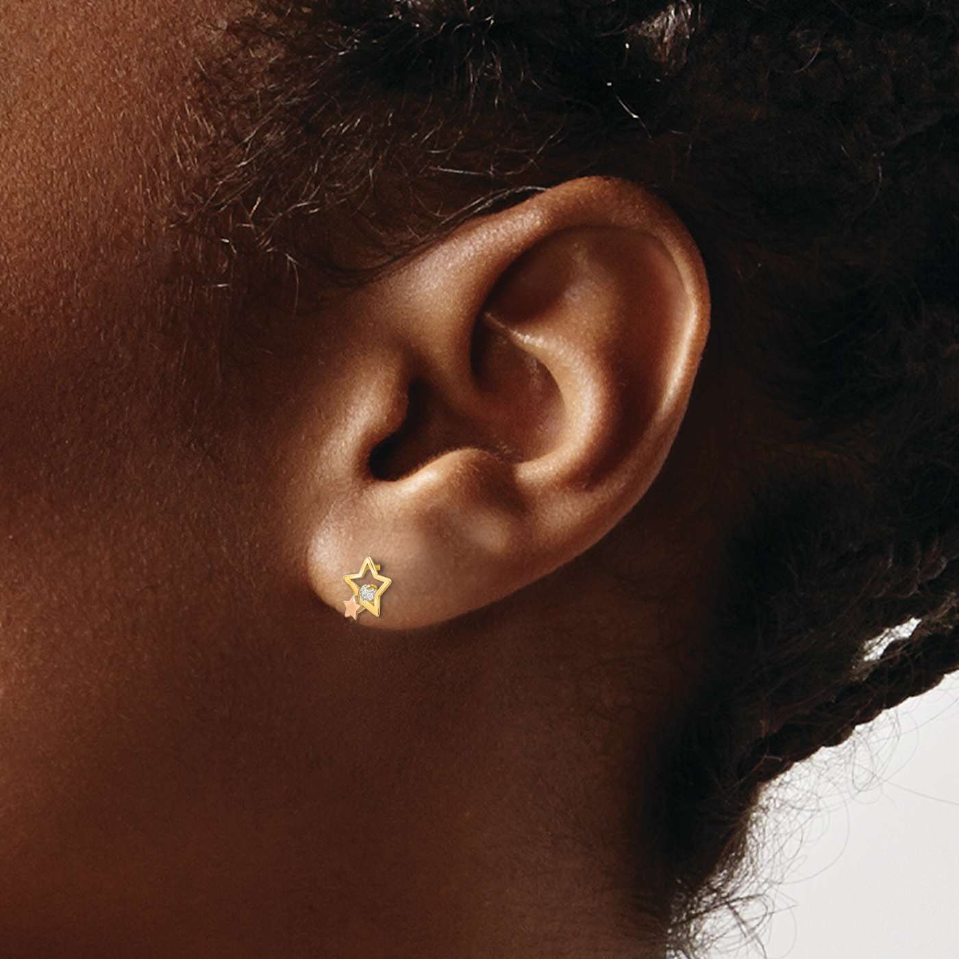 14k Two-tone Gold 7mm Children's Cubic Zirconia Star Stud