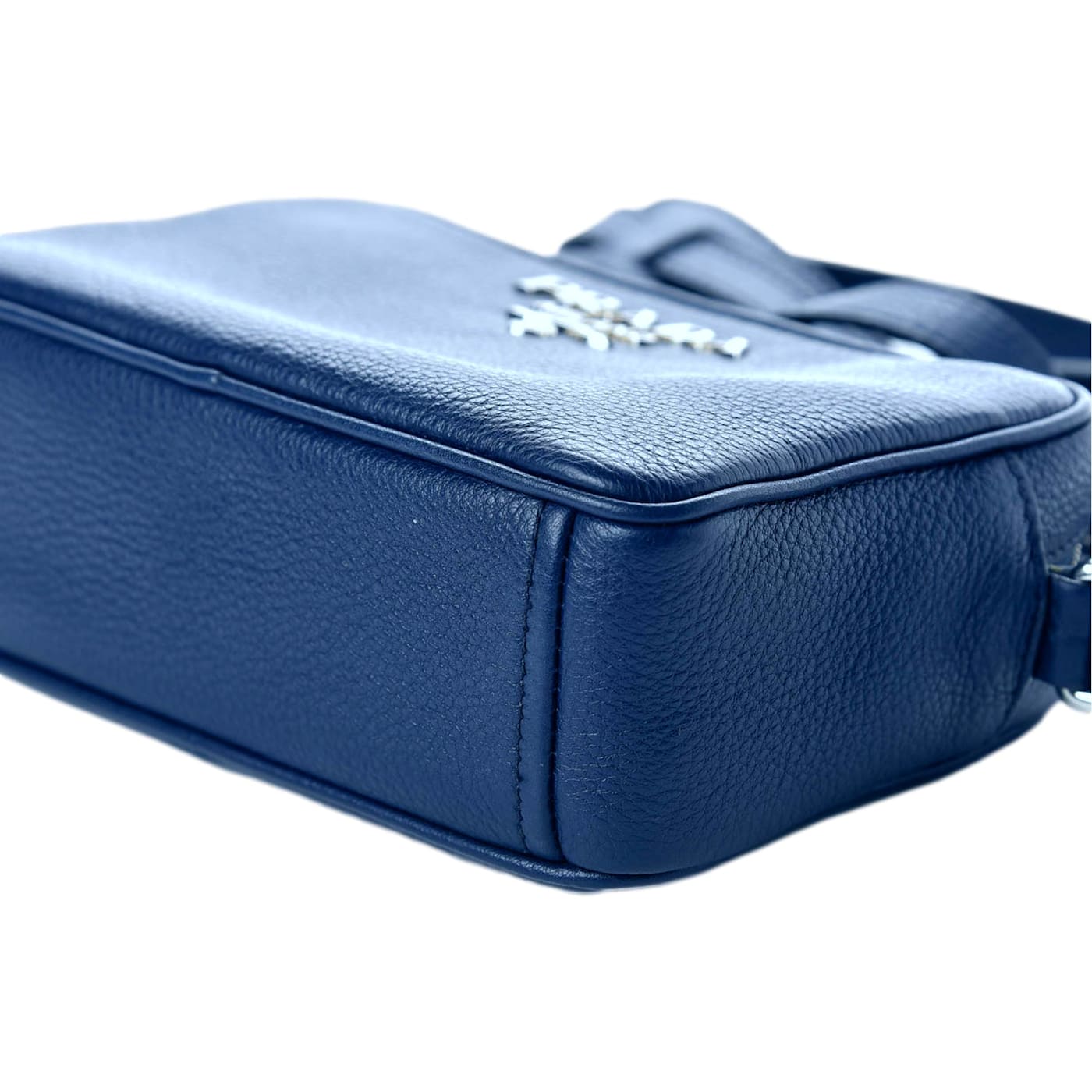 Prada Vitello Phenix Blue Leather Silver Logo Small Camera Prada Vitello Phenix Blue Leather Silver Logo Small Camera