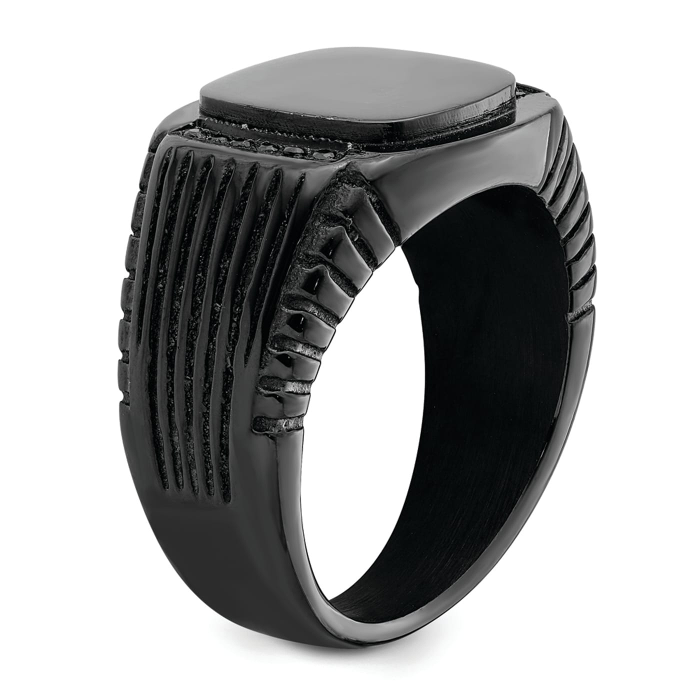 Stainless Steel Polished Black IP-plated with Black Cubic Zirconia Signet  Ring - 12ZQCB