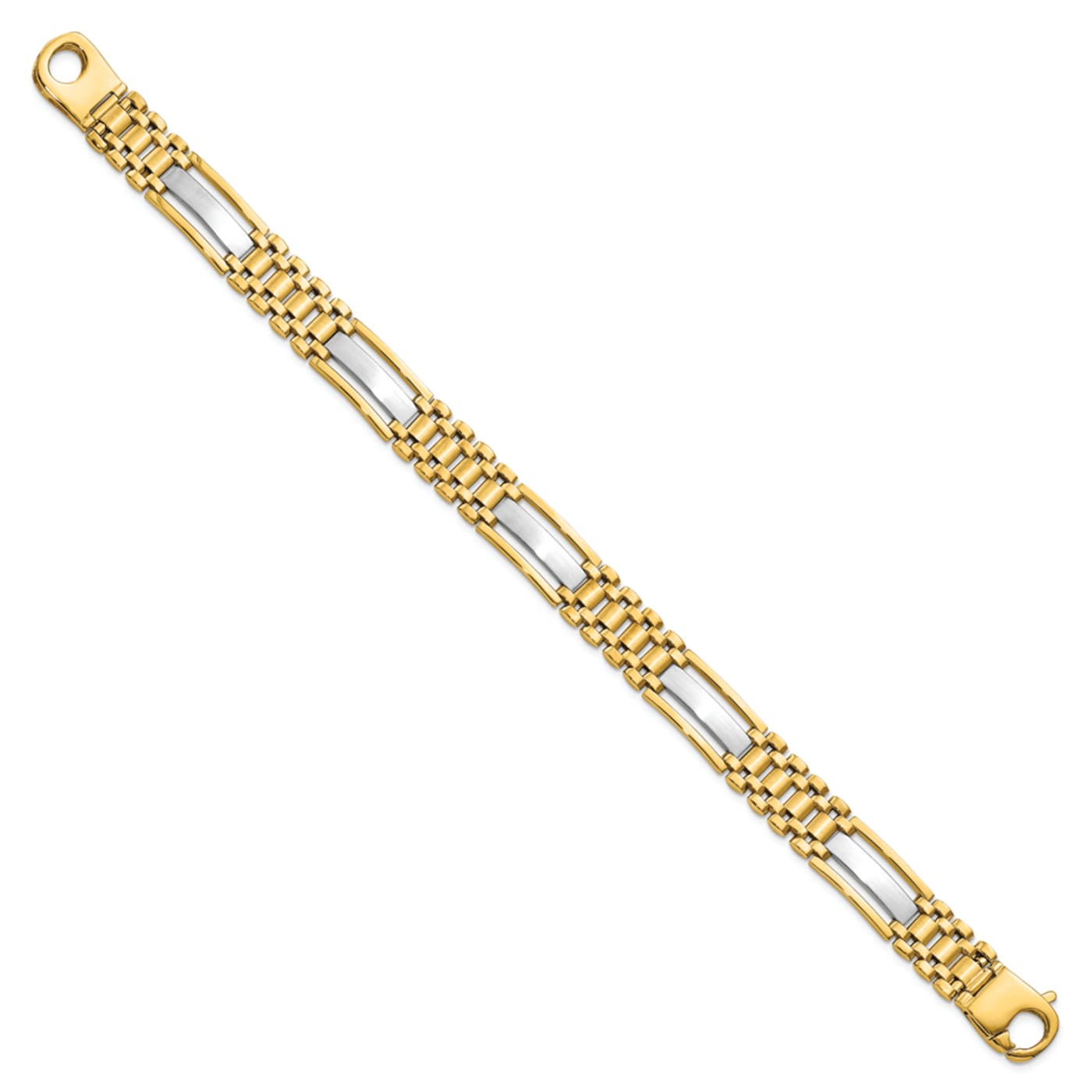14K Yellow and White Gold Men's Polished and Satin 8.75-inch Men's Link  Bracelet
