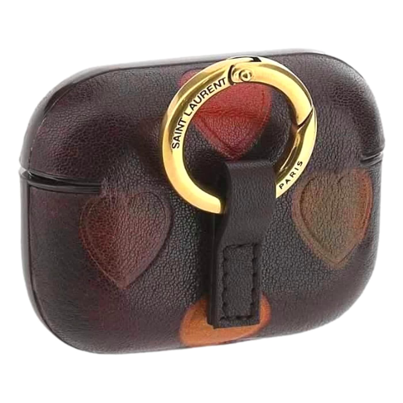 Saint Laurent Heart Printed Brown Textured Leather Airpods