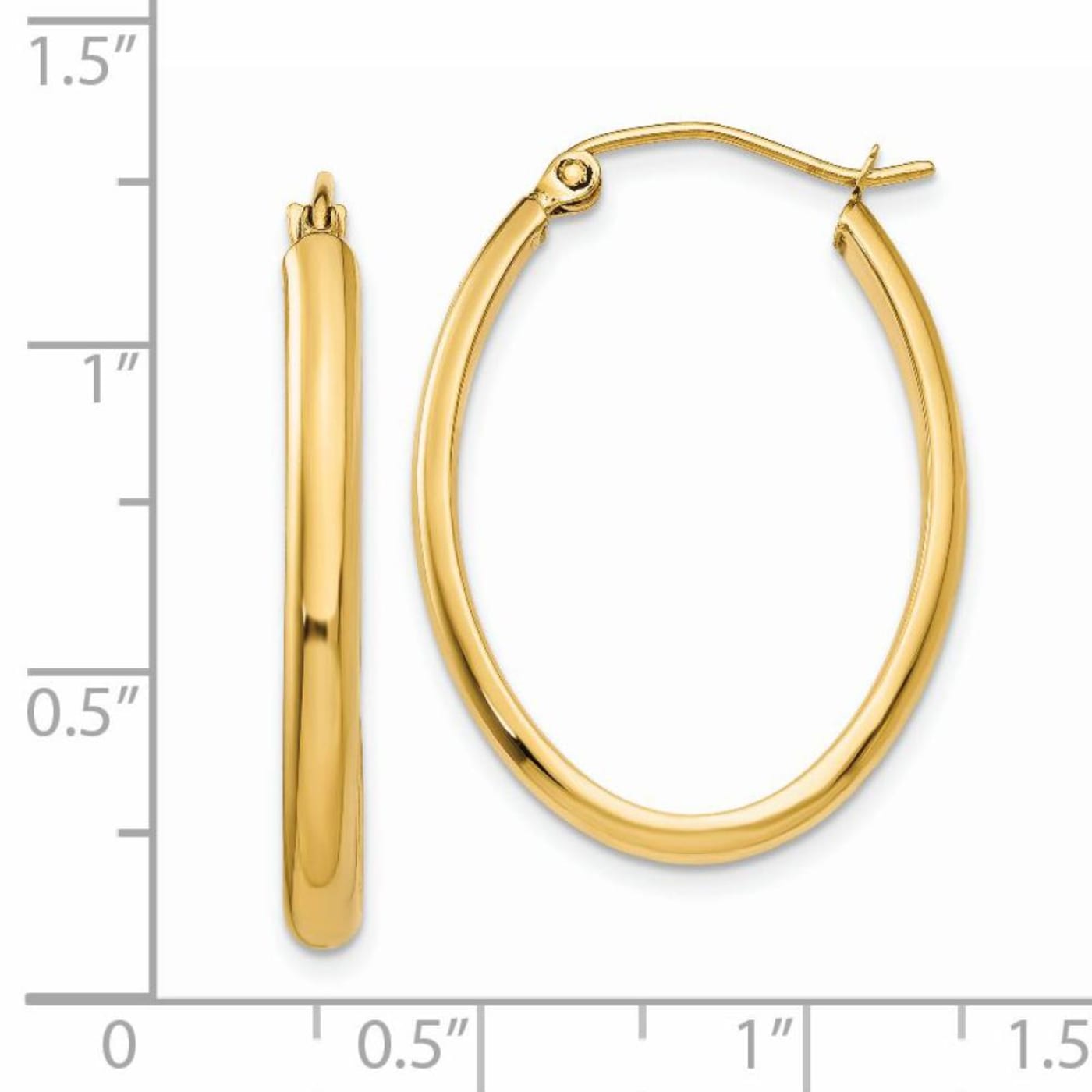 14KT Yellow Gold Oval 6mm Wide Hoop Earrings 30mm – LSJ