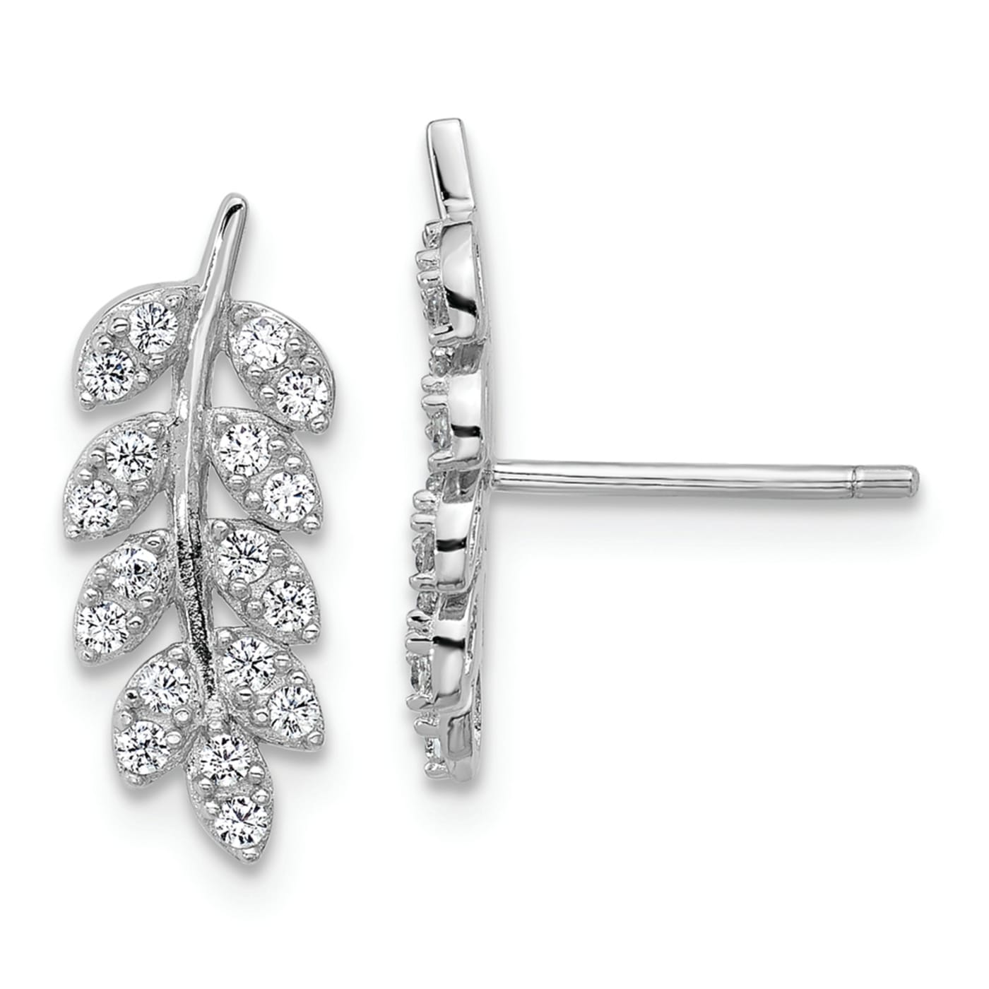 Rhodium Over Sterling Silver Polished Cubic Zirconia Leaf
