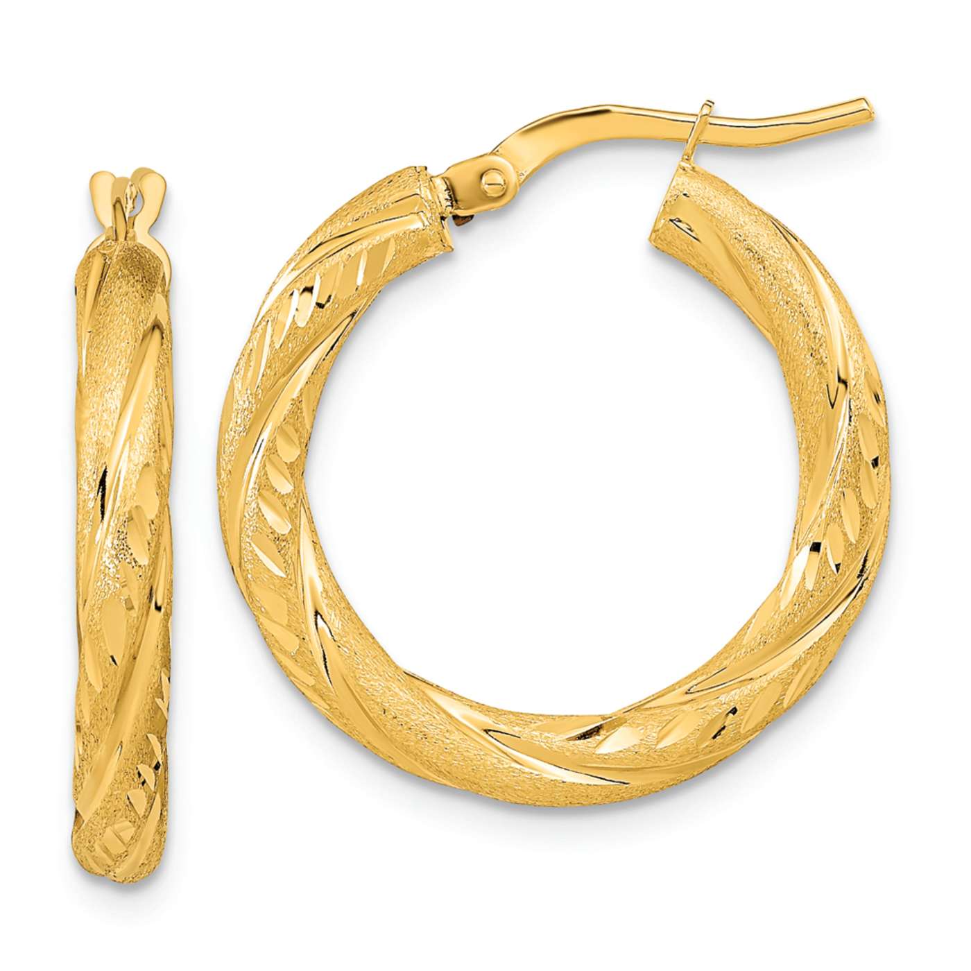 14k Yellow Gold Polished, Satin and Diamond-Cut 15/16