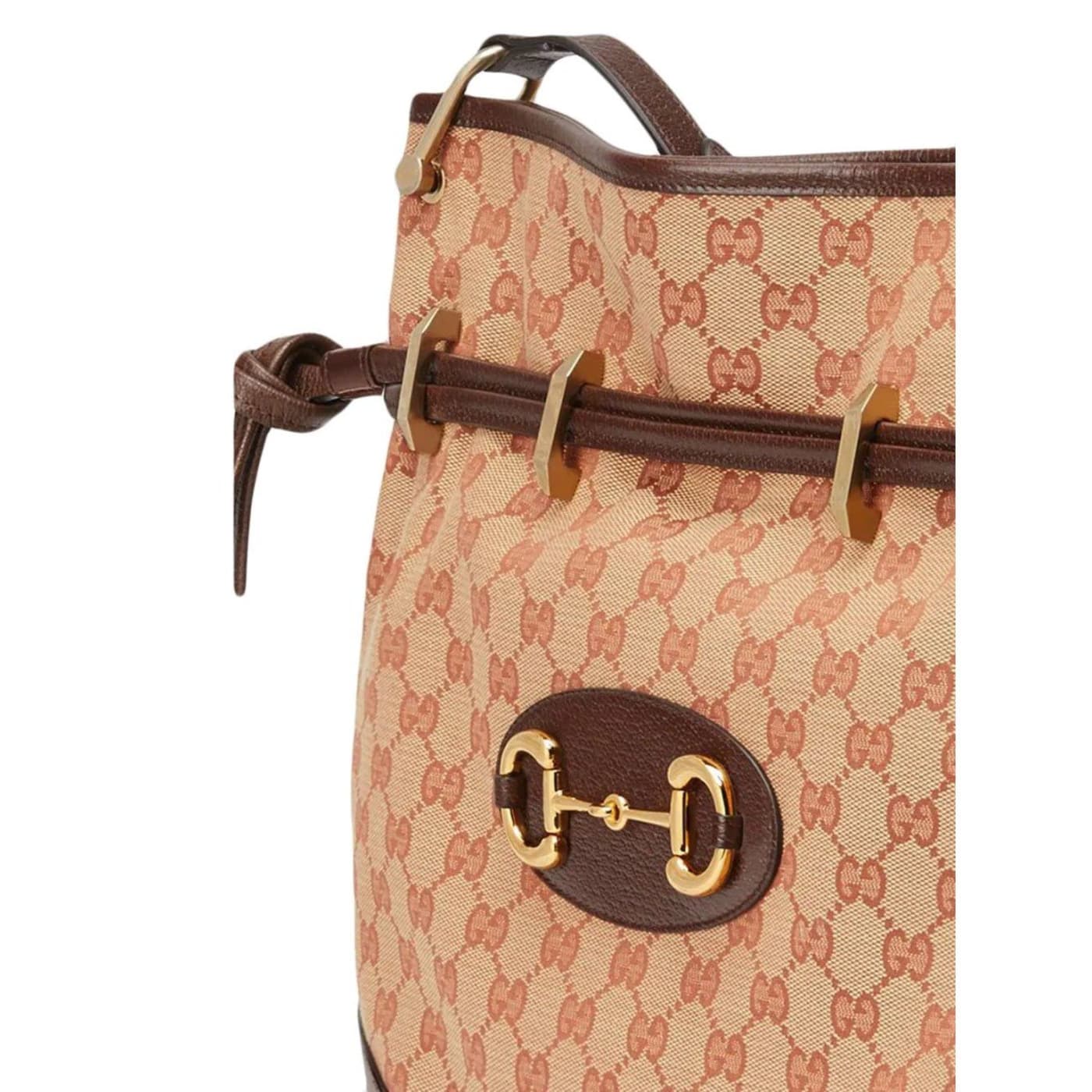 Gucci 1955 Horsebit Beige Canvas Drawstring Crossbody Bag