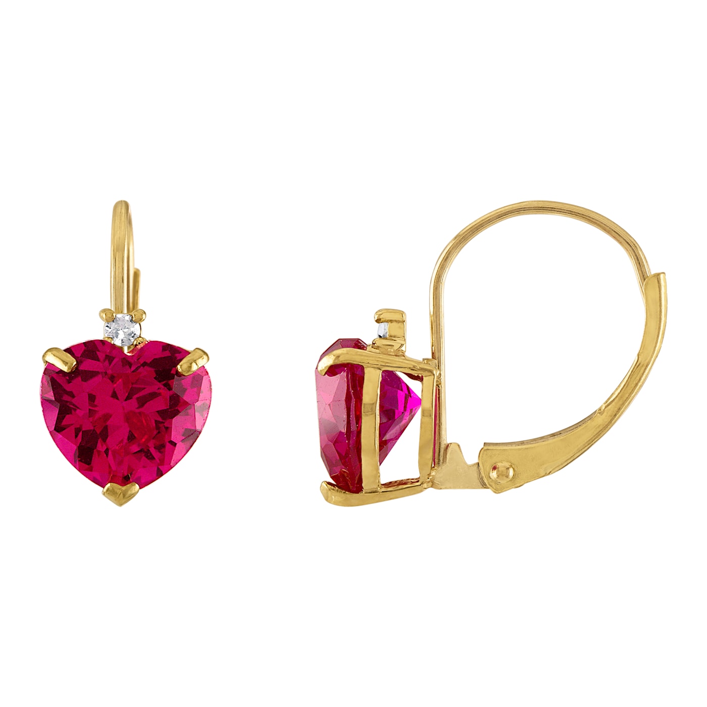 10K Yellow Gold Lab Created Ruby and Diamond Heart Leverback Earrings 2.53ctw 11FCXF