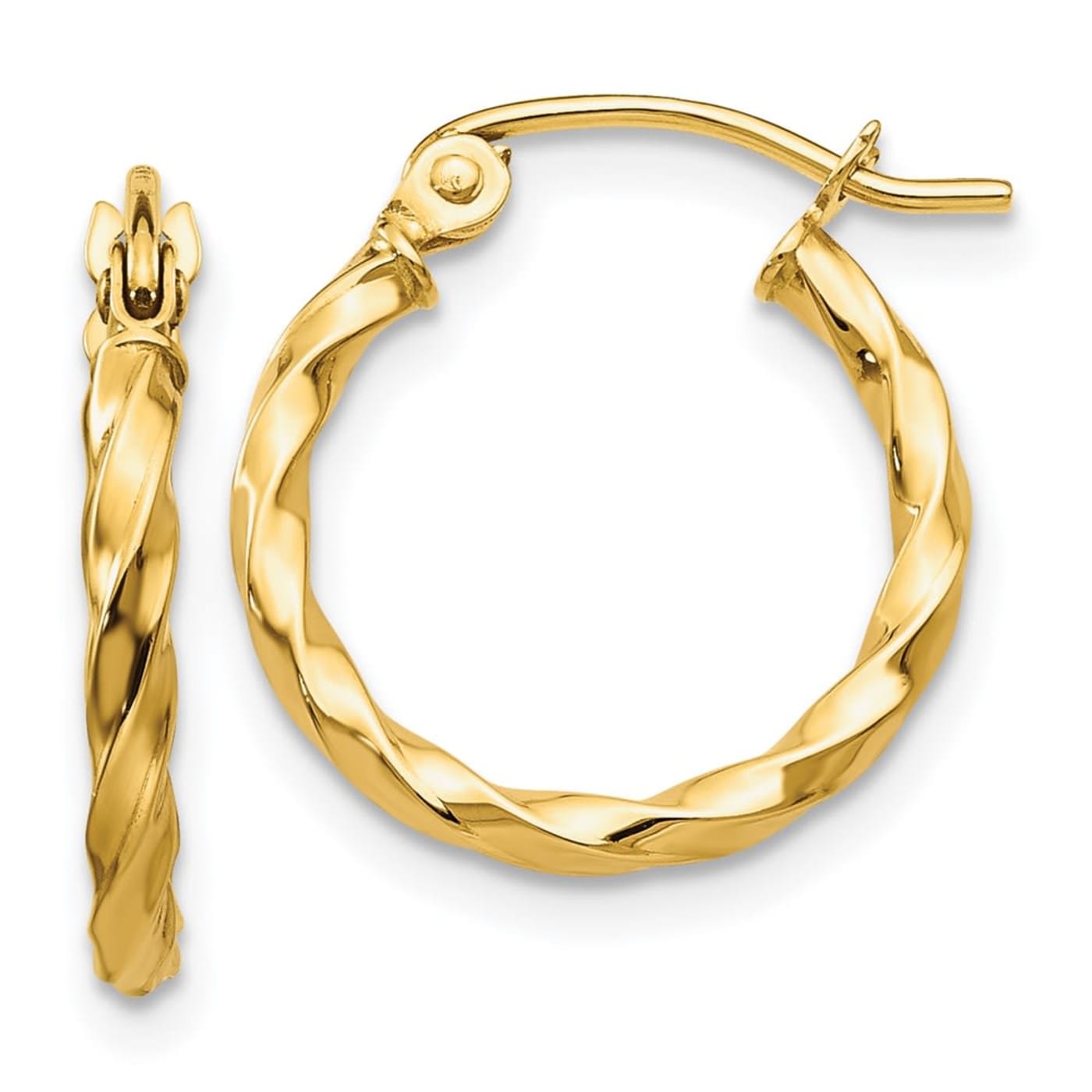 14k Yellow Gold 12mm x 2mm Twist Polished Hoop Earring - VG217A