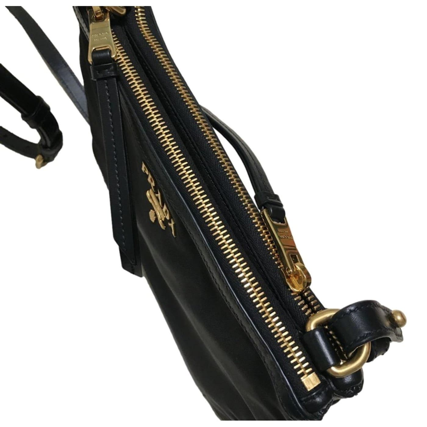 Prada Logo Tessuto Nylon Soft Calf Trim Black Crossbody Bag