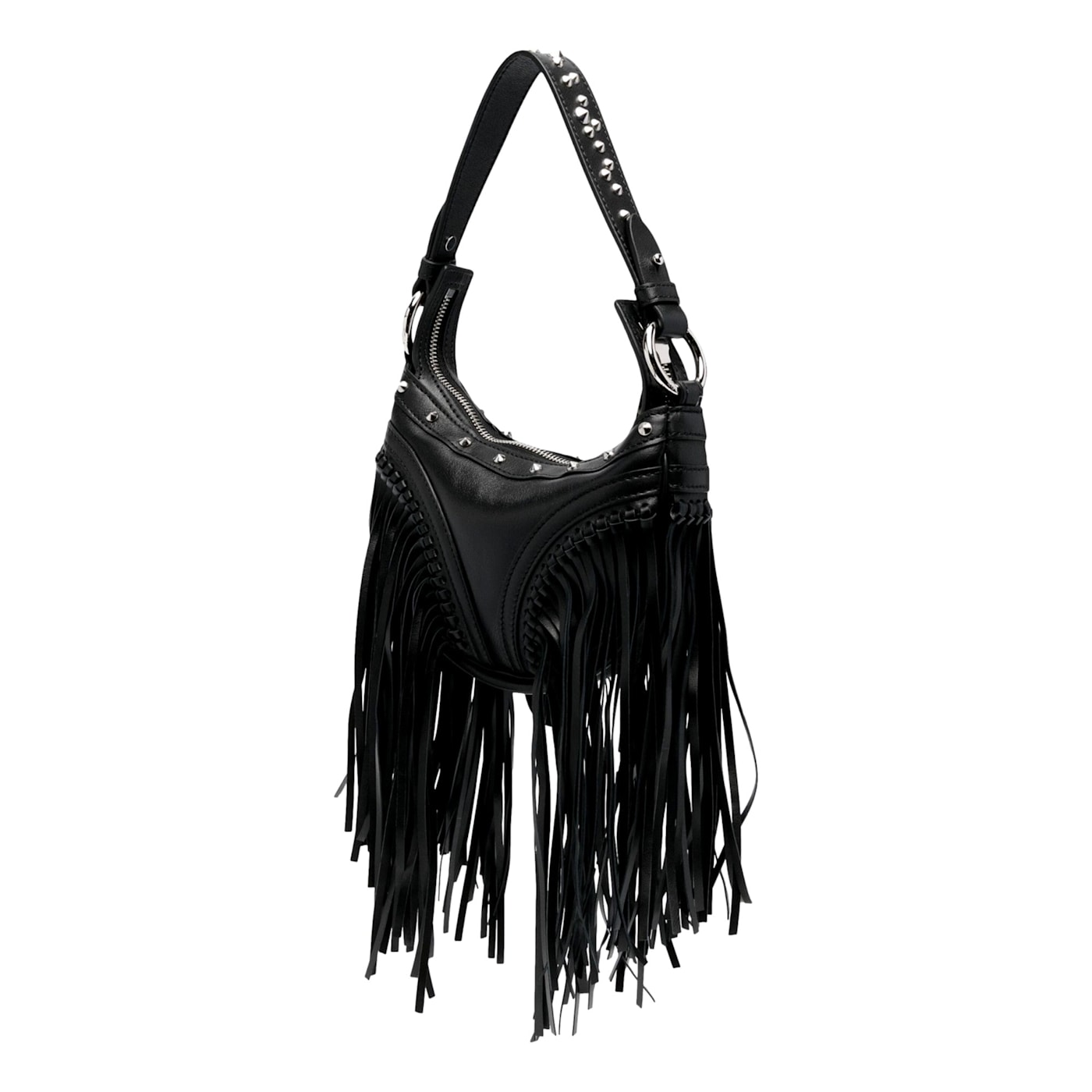 Versace Repeat Fringe La Medusa Mini Hobo Shoulder Bag Black