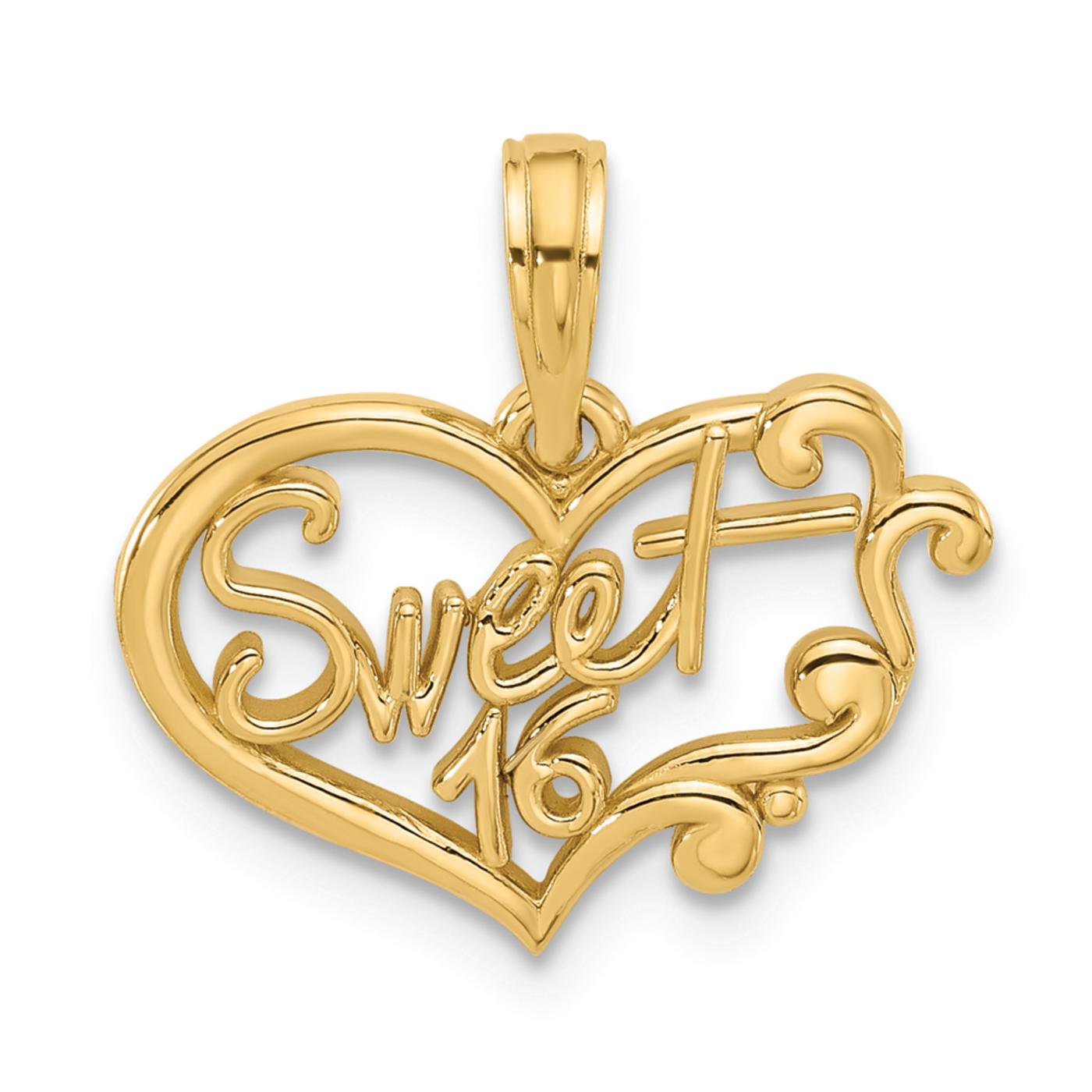 14k Yellow Gold Fancy Sweet 16 Heart Charm - 1CZ4WA