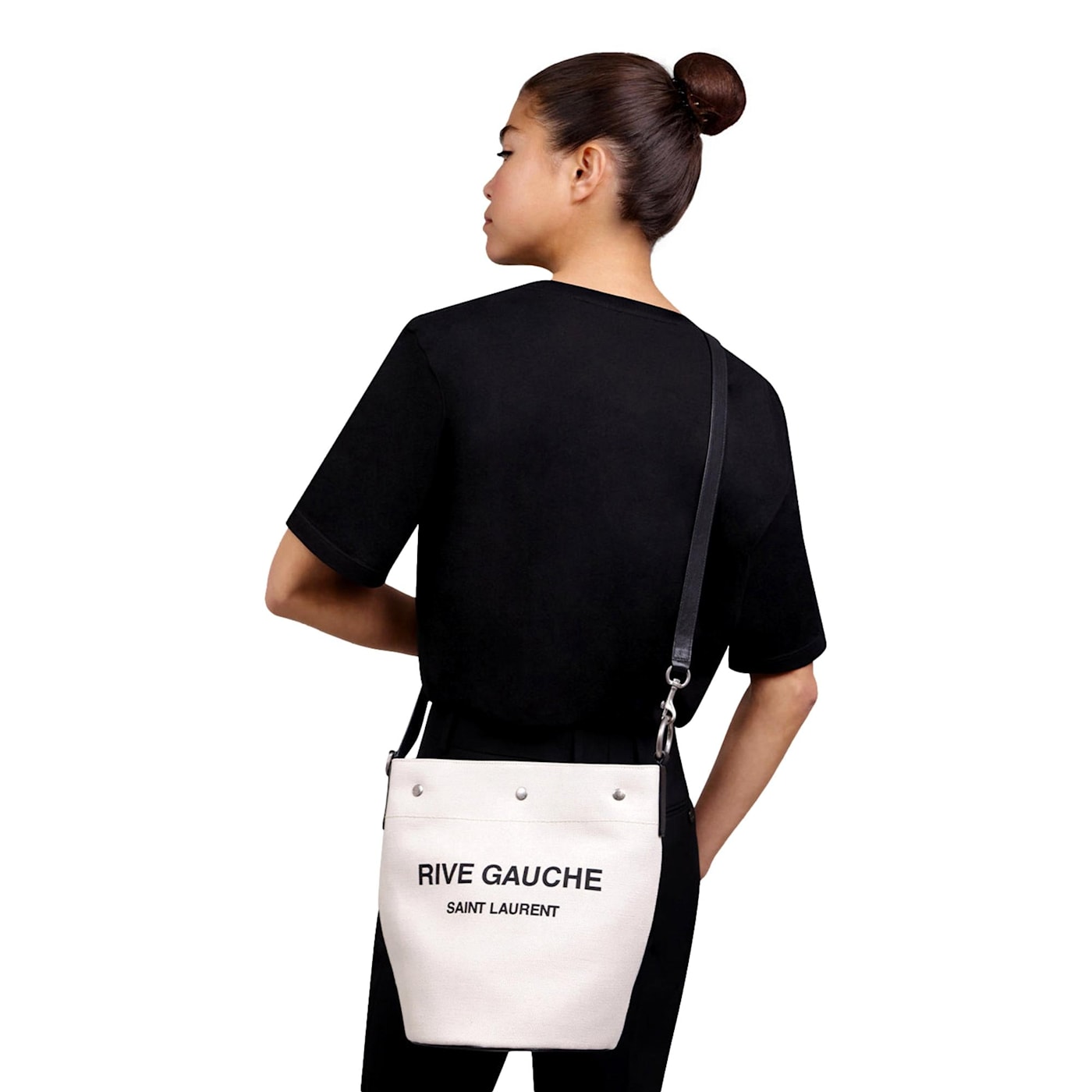 ショルダーバッグ SAINT LAURENT BLACK FELT RIVE DE GAUCHE BUCKET BAG Saint Laurent Rive Gauche Leather-Trimmed Logo-Embroidered
