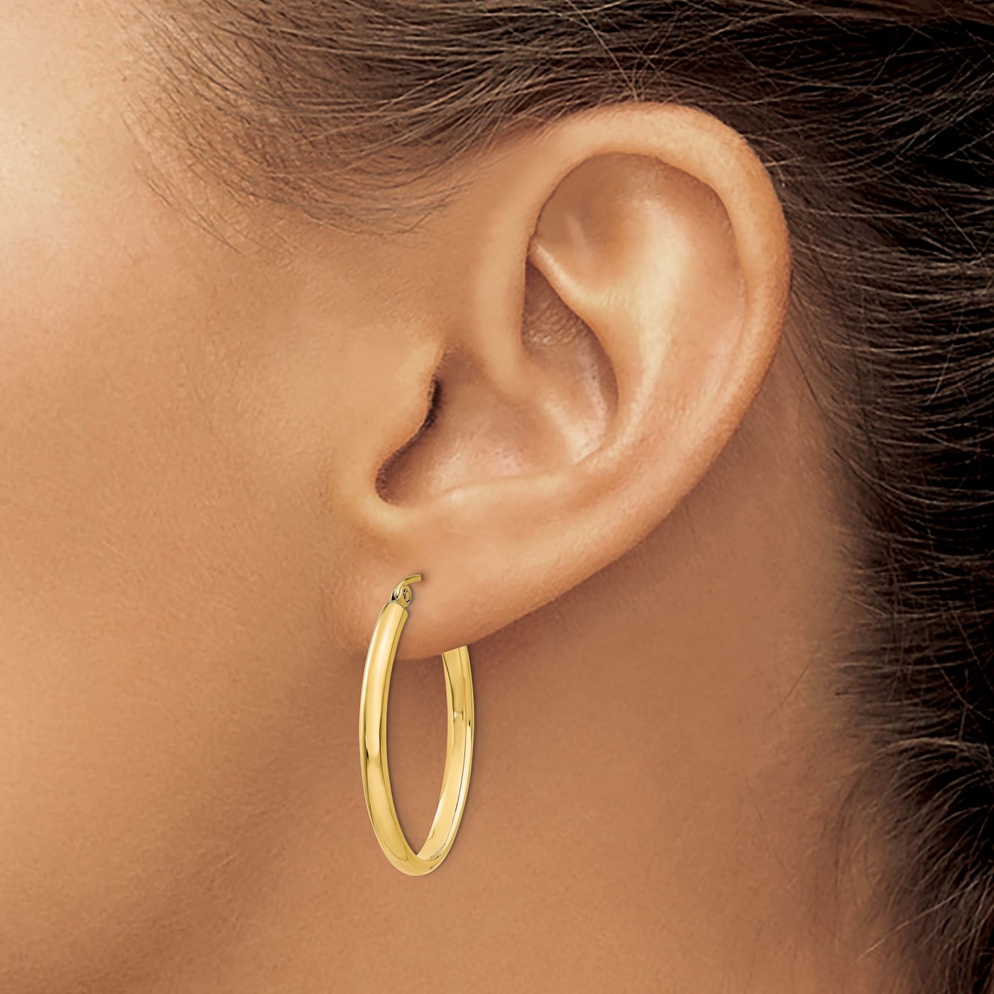 14KT Yellow Gold Oval 6mm Wide Hoop Earrings 30mm – LSJ