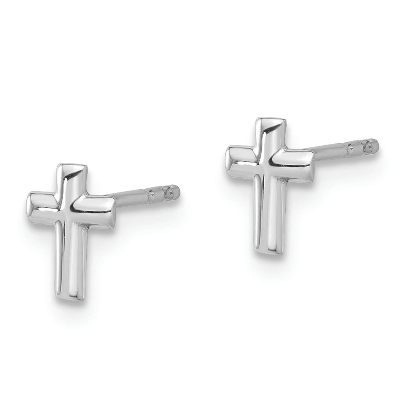 Rhodium Over 14k White Gold Polished Cross Stud Earrings