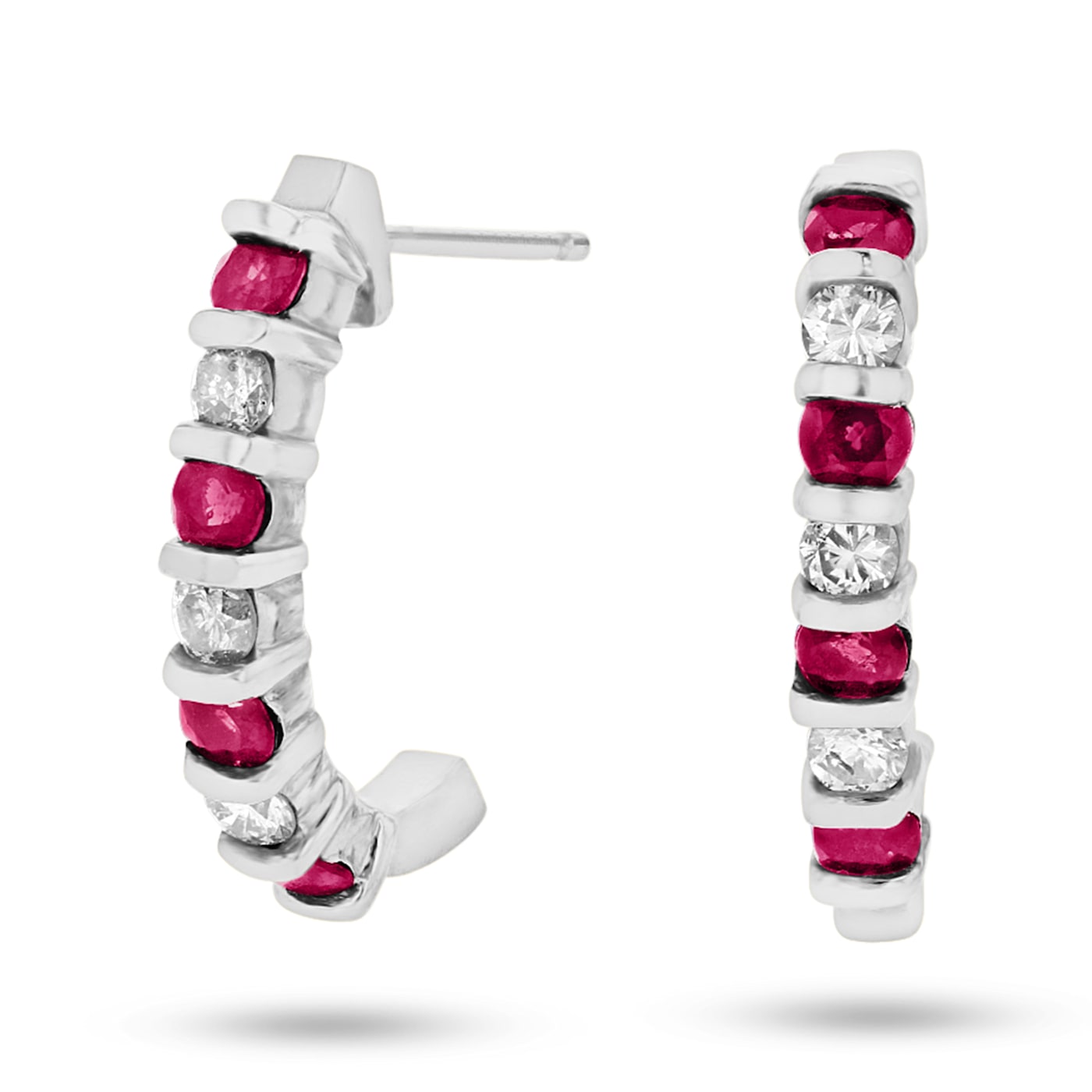 0.90ctw Ruby and Diamond J Hoop Earrings in 14k White Gold 0.90ctw Ruby and Diamond J Hoop Earrings in 14k White Gold