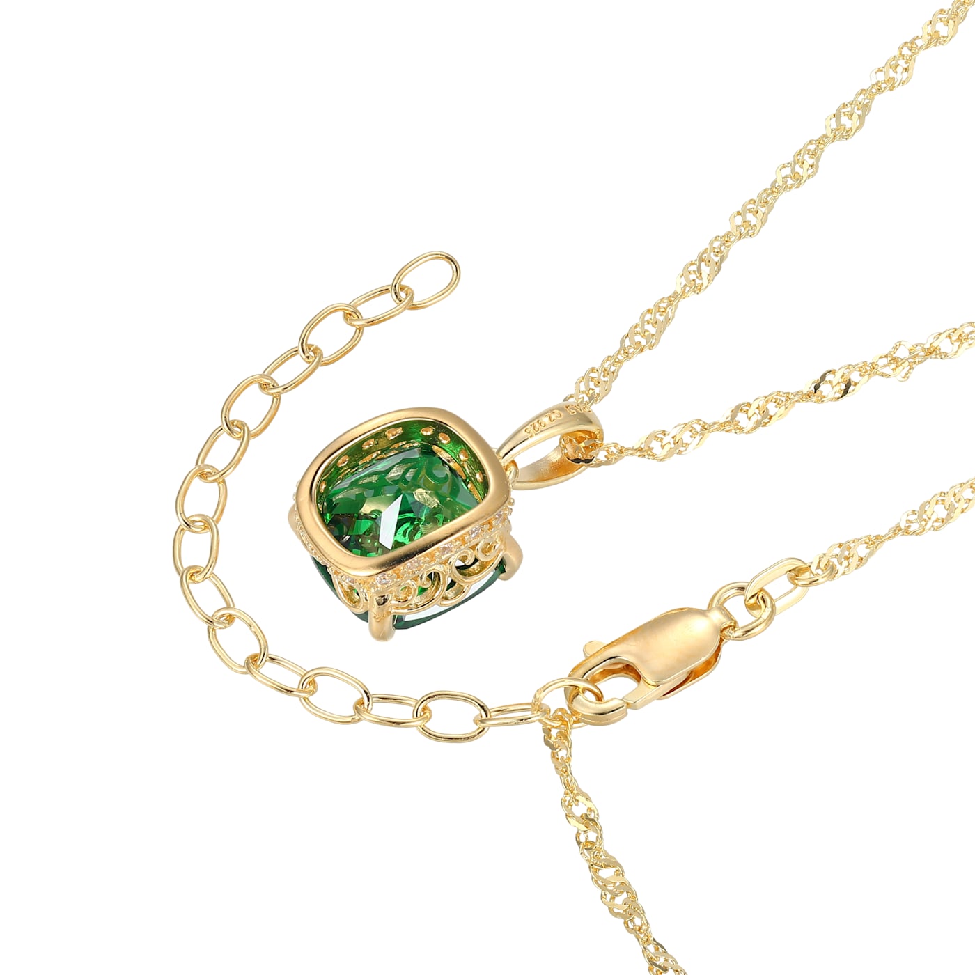 Green And White Cubic Zirconia 18k Yellow Gold Over Silver