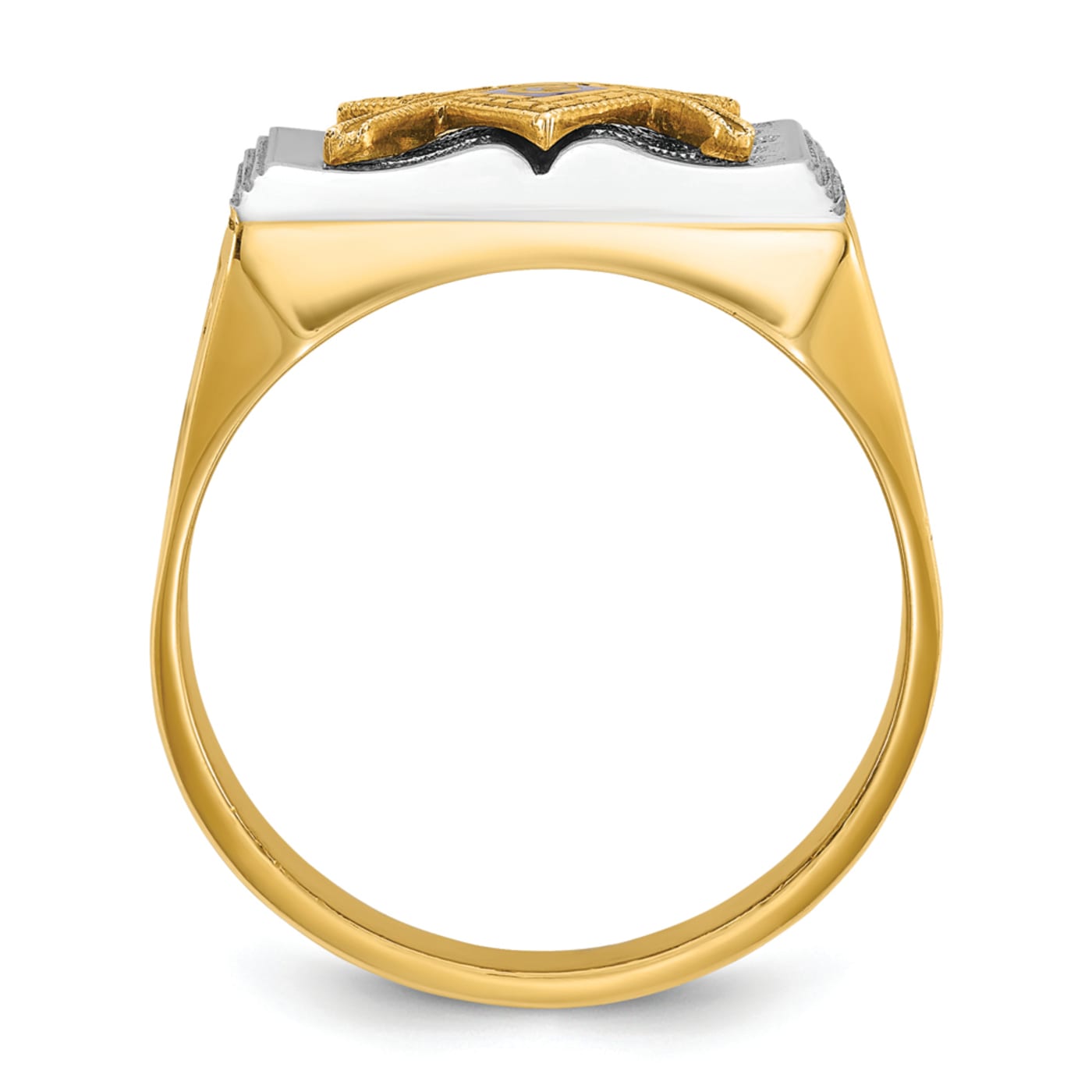 10K Two-Tone Yellow and White Gold Men's Textured Blue Lodge Master Masonic  Ring