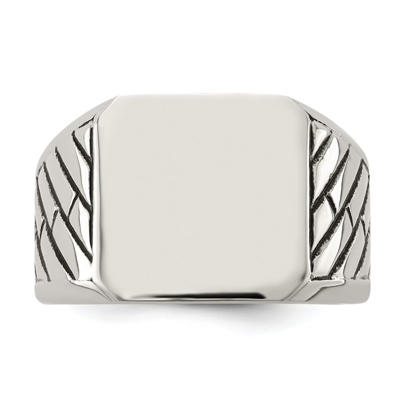 Stainless Steel Polished with Black Enamel Signet Ring - 1B8QMA