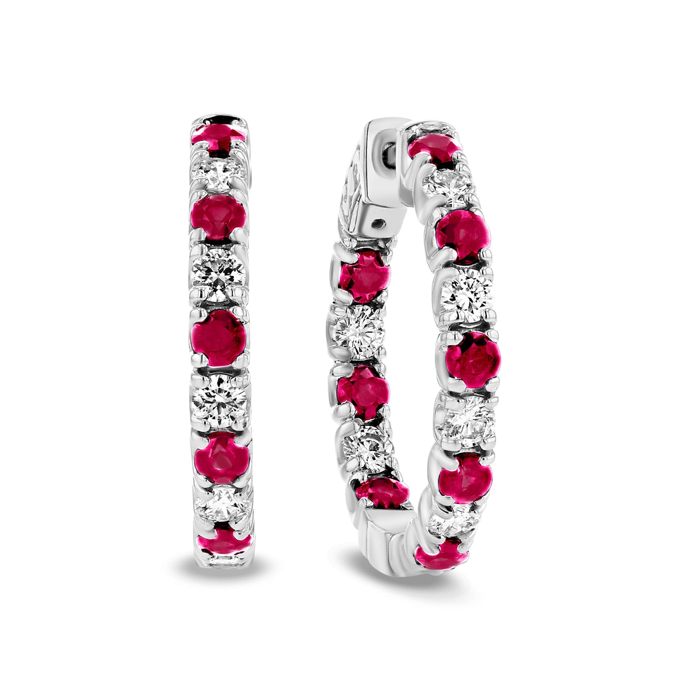 3.58ctw Ruby and Diamond Hoop Earrings in 14k White Gold - 1DH43C