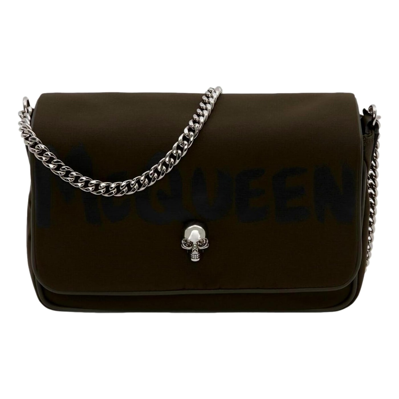 ★送料込★Alexander McQueen ナイロン チェーンショルダー Alexander McQueen Army Green Nylon Graffiti Skull Shoulder