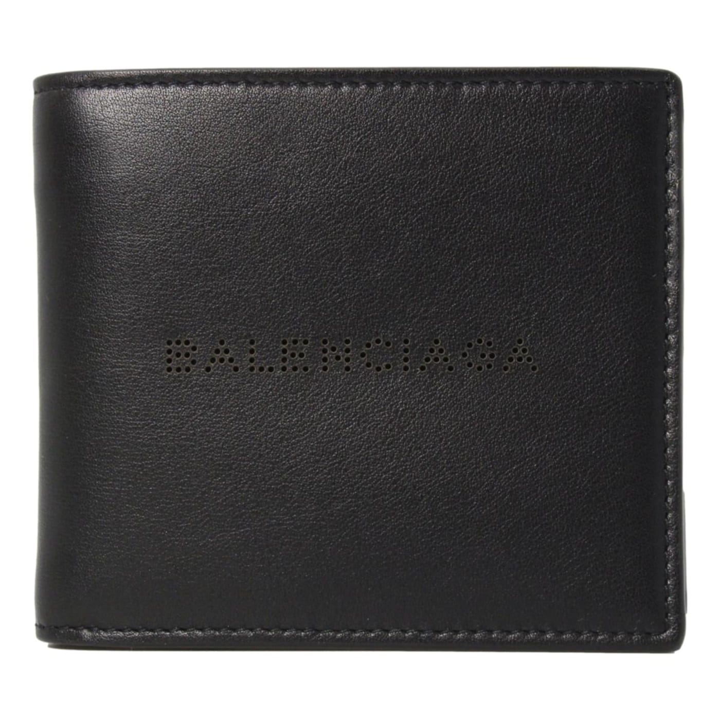 Balenciaga Cash Black Calfskin Leather Perforated Bifold