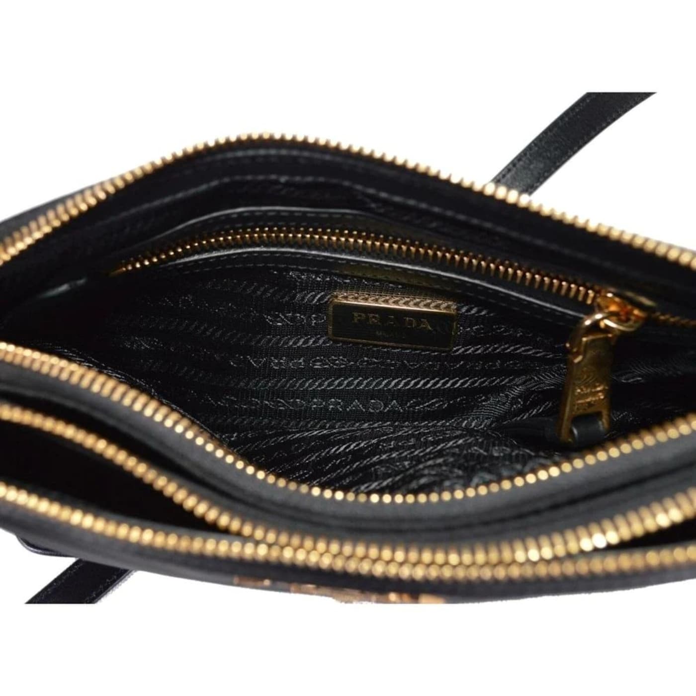 Prada Logo Tessuto Nylon Soft Calf Trim Black Crossbody Bag